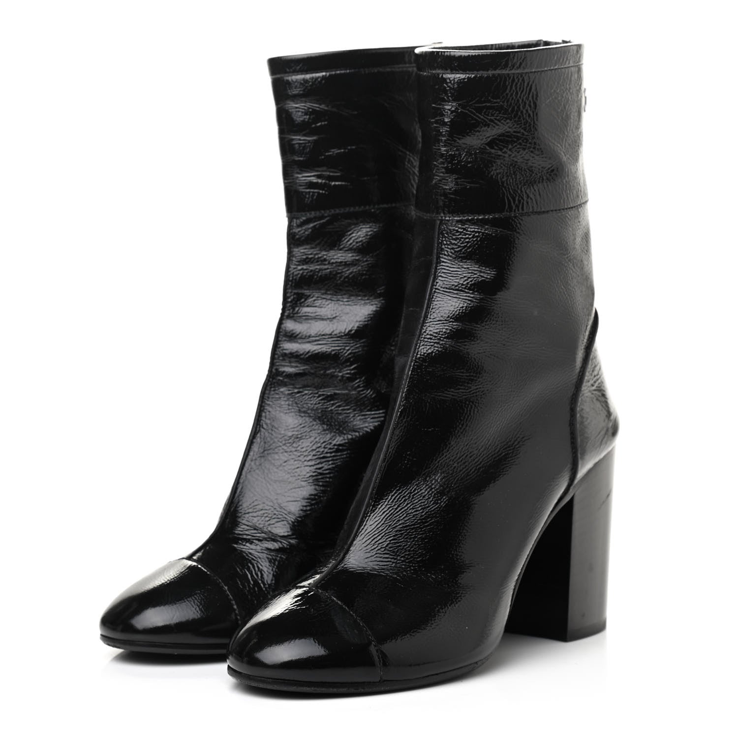 Chanel Shiny Crumpled Calfskin CC Cap Toe Short Boots 36 Black 3 of 8