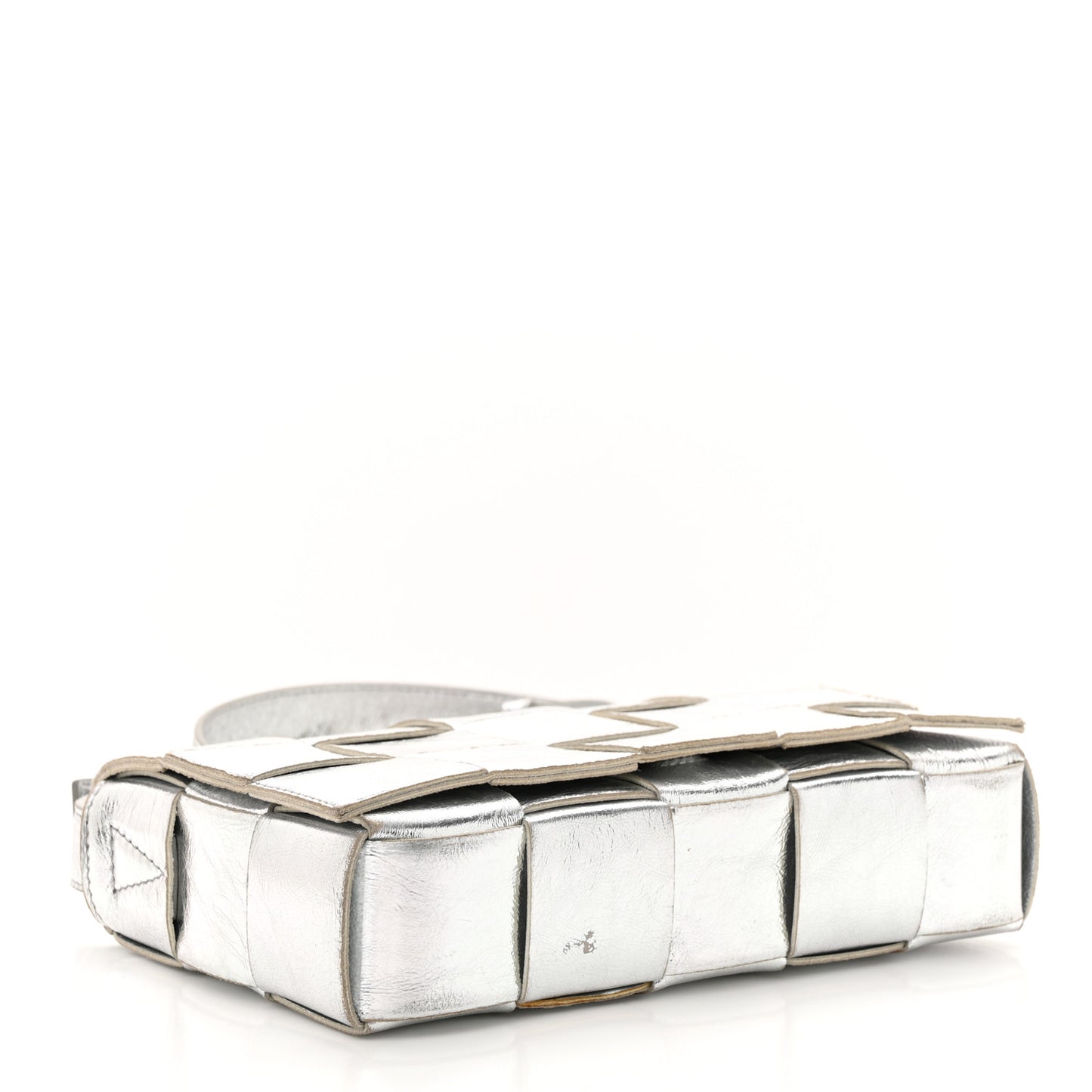 Metallic Lambskin Maxi Intrecciato Cassette Crossbody Bag Silver