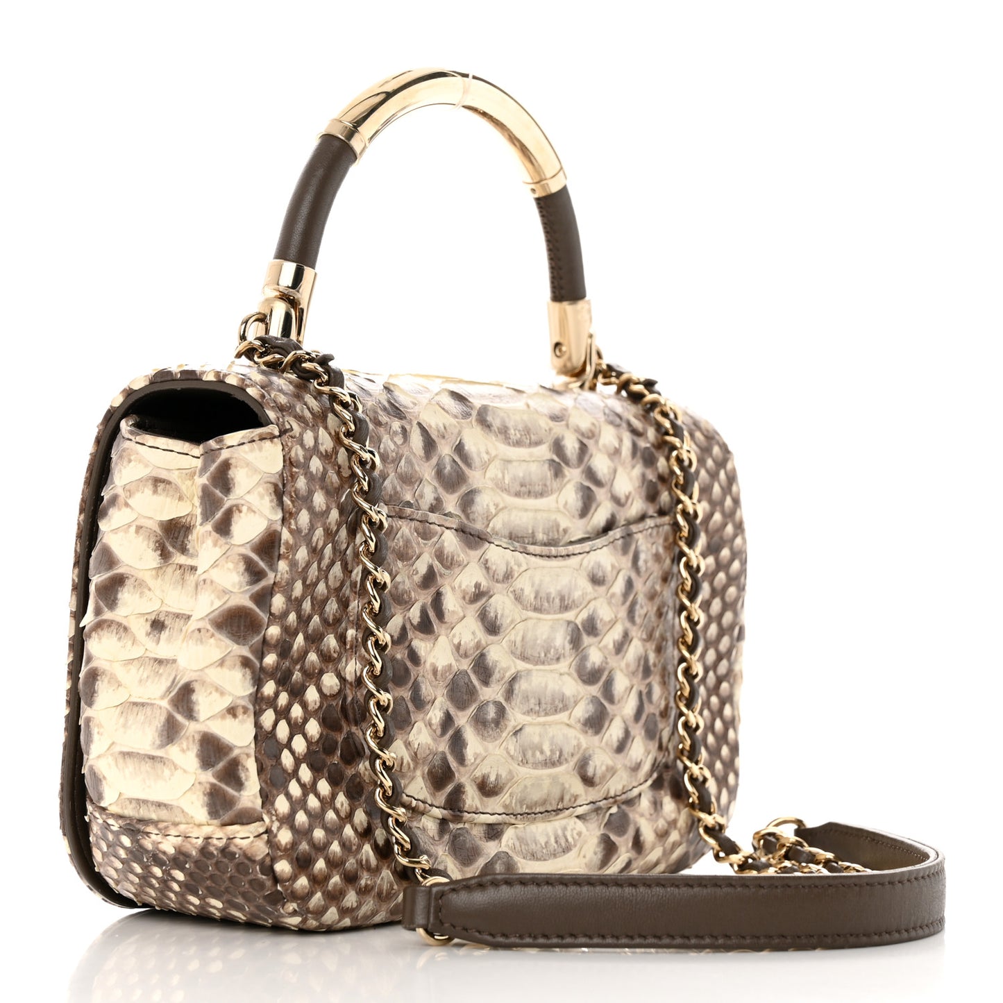 Snakeskin Metal Top Handle Carry Chic Flap