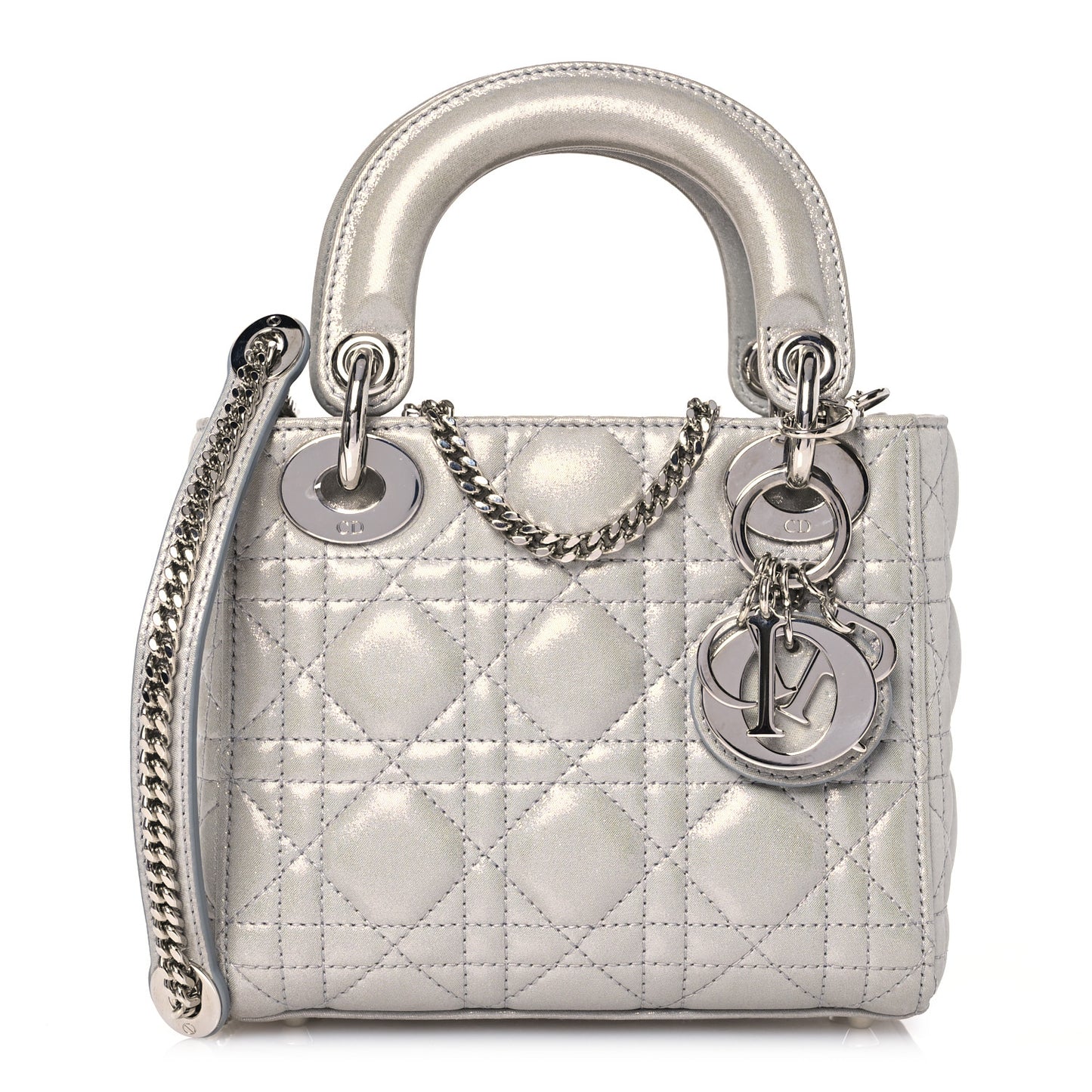 Metallic Nubuck Cannage Mini Lady Dior Silver