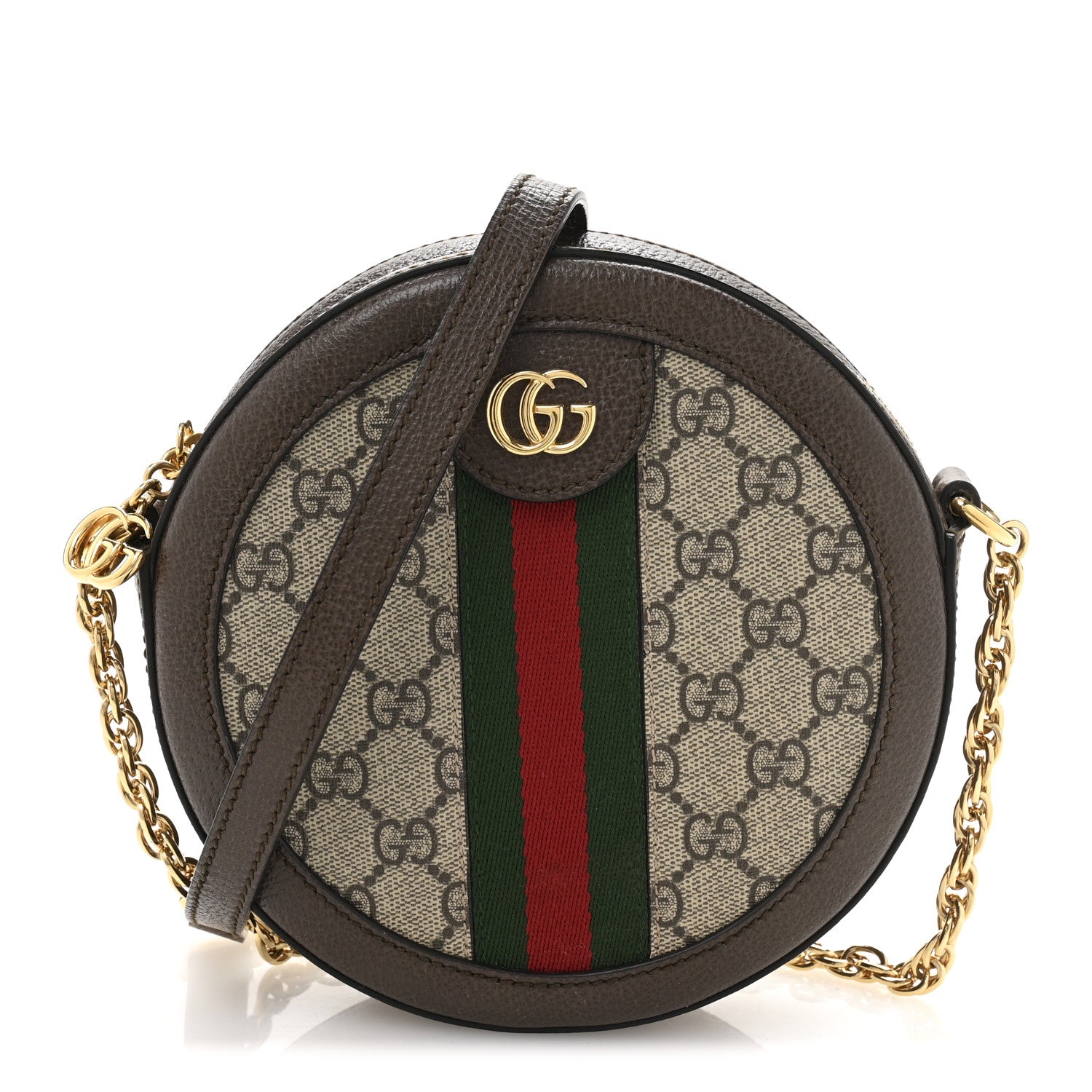 Gucci GG Supreme Monogram Web Mini Ophidia Round Shoulder Bag Brown 1 of 12