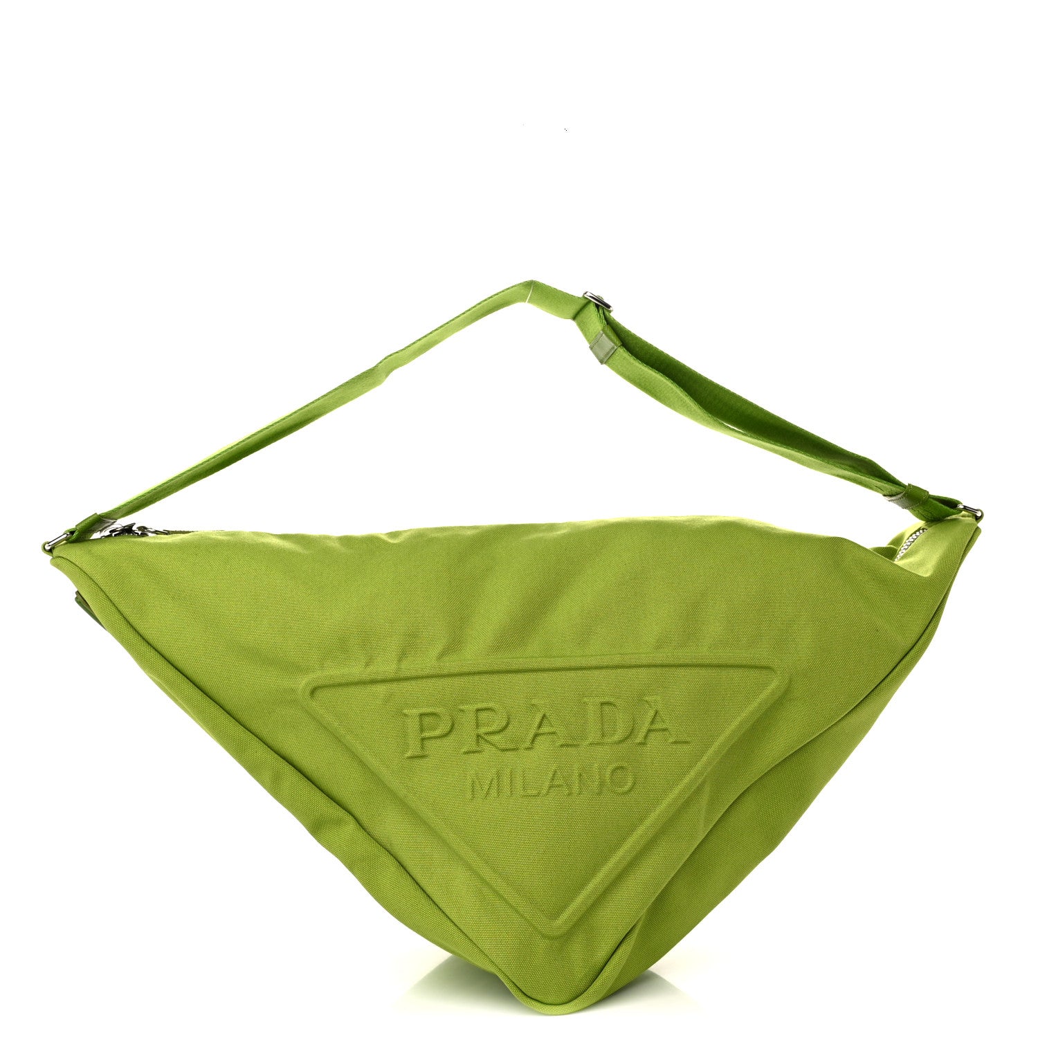 Prada Canapa Logo Embossed Large Triangle Shoulder Bag Felce
