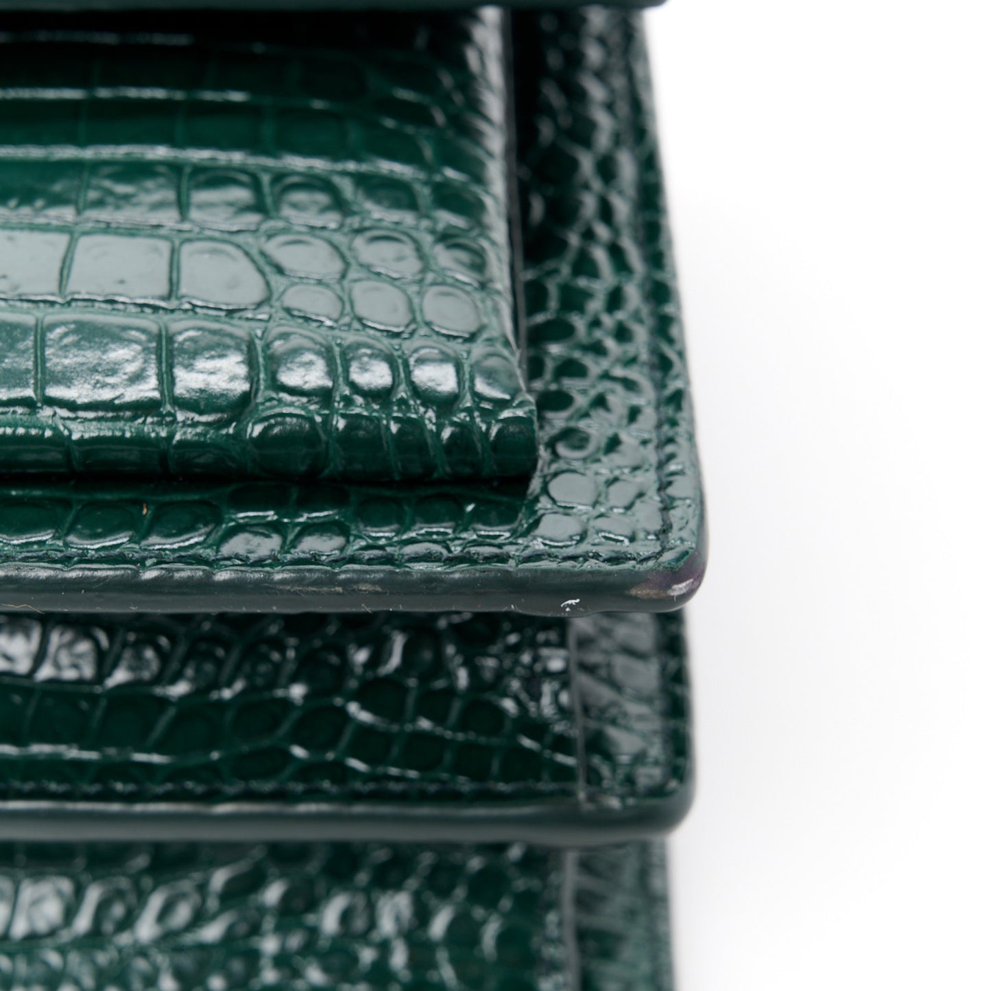 Calfskin Crocodile Embossed Medium Monogram Sunset Dark Mint
