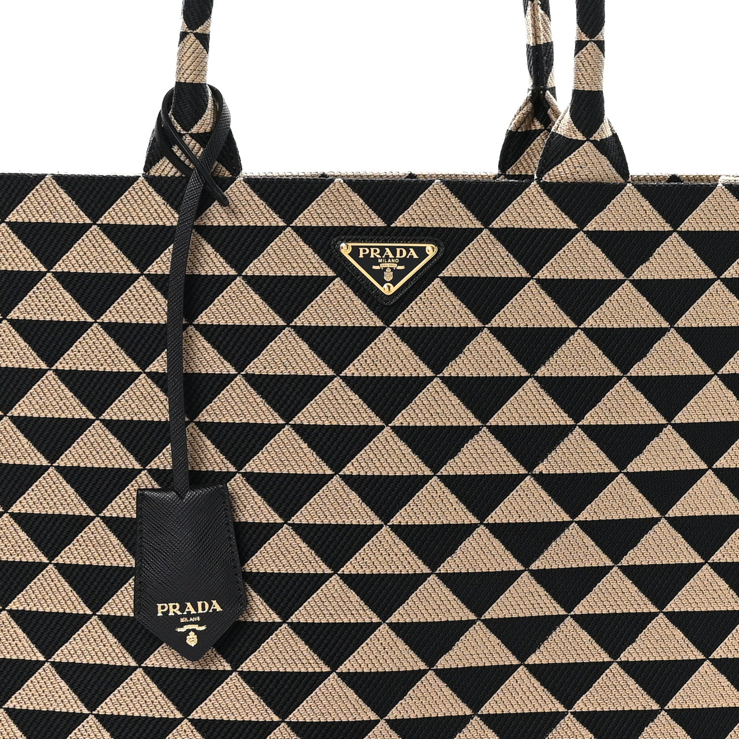 Prada Jacquard Saffiano Triangolo Symbole Embroidered Large Tote Black Corda 7 of 10