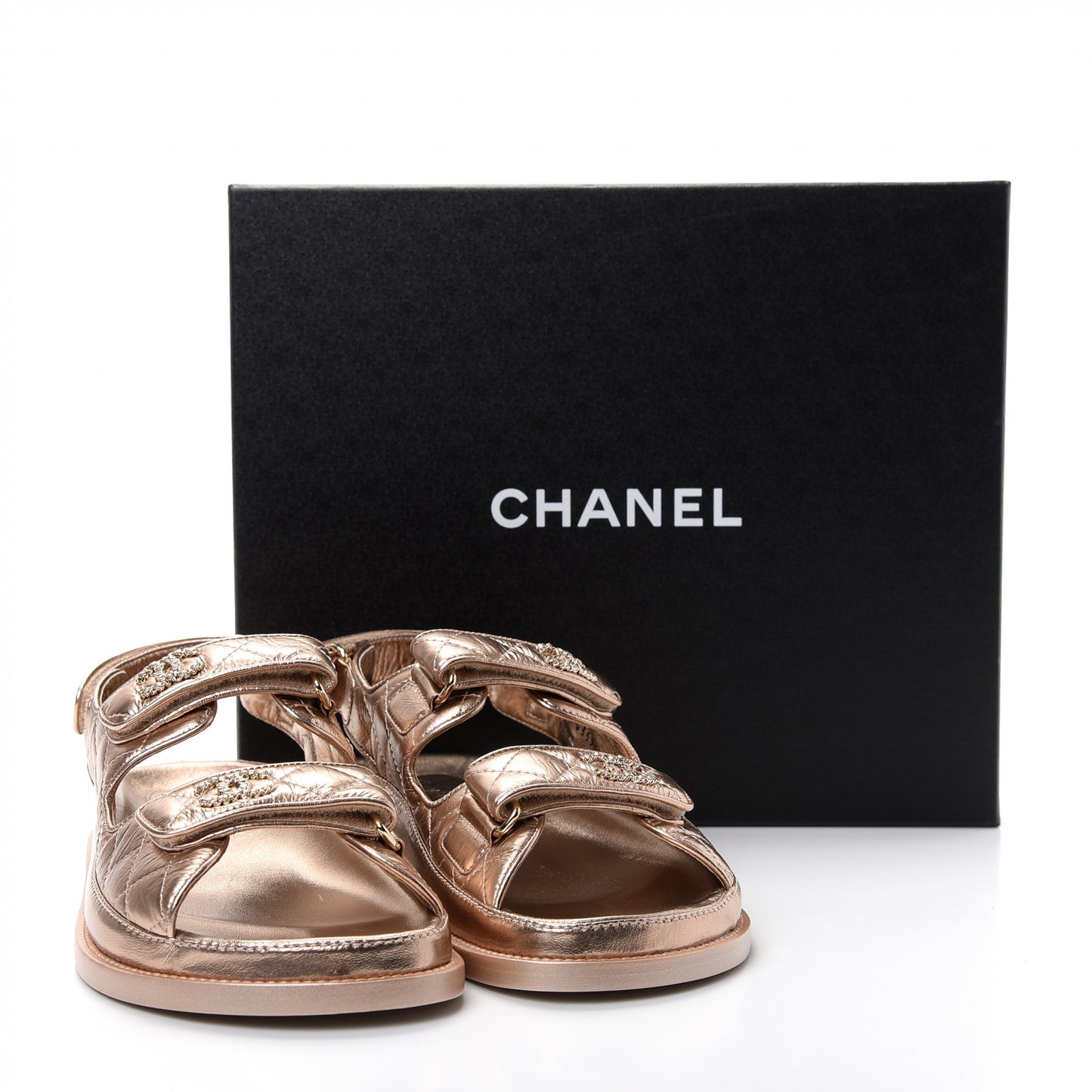 Iridescent Lambskin Velcro Dad Sandals 38 Light Bronze