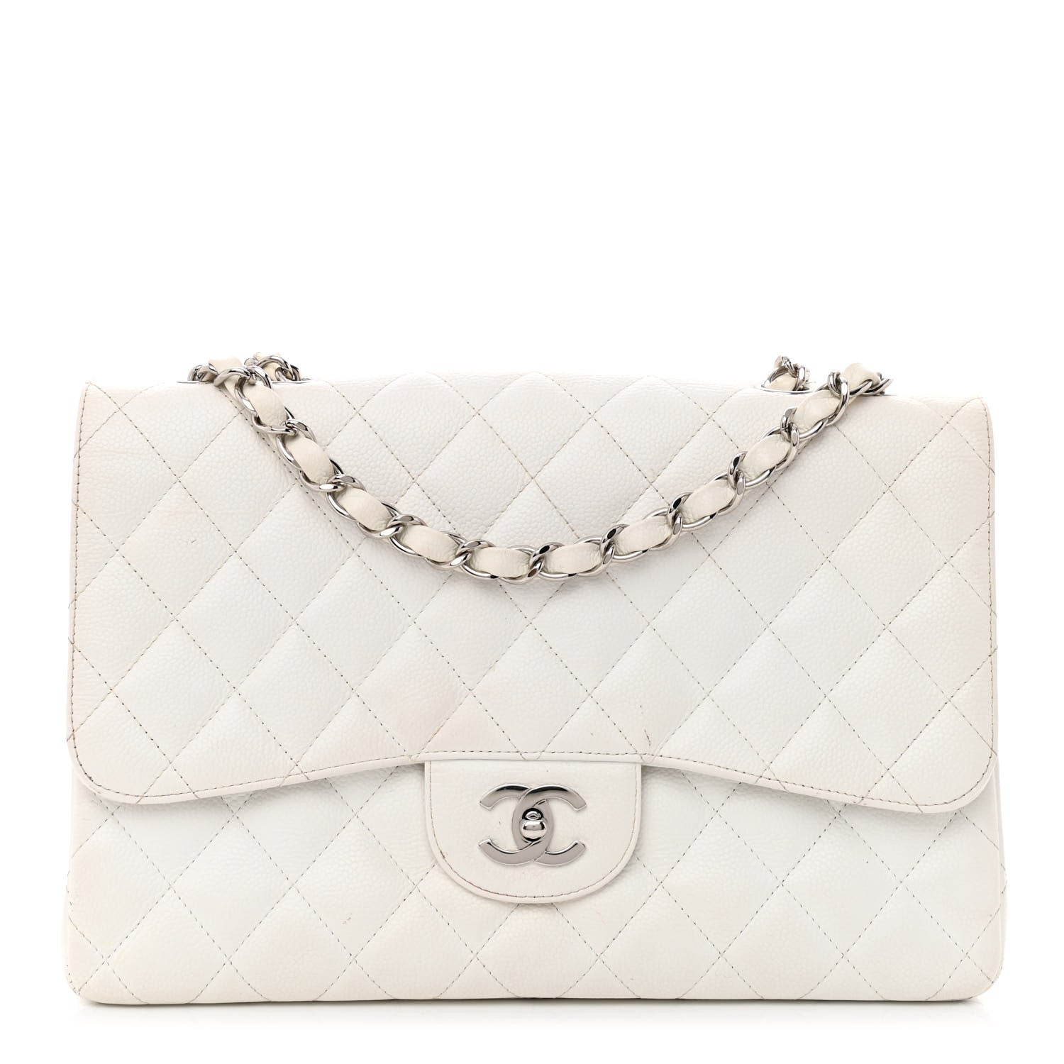 Chanel Caviar Quilted Jumbo Single Flap White 1 of 14
