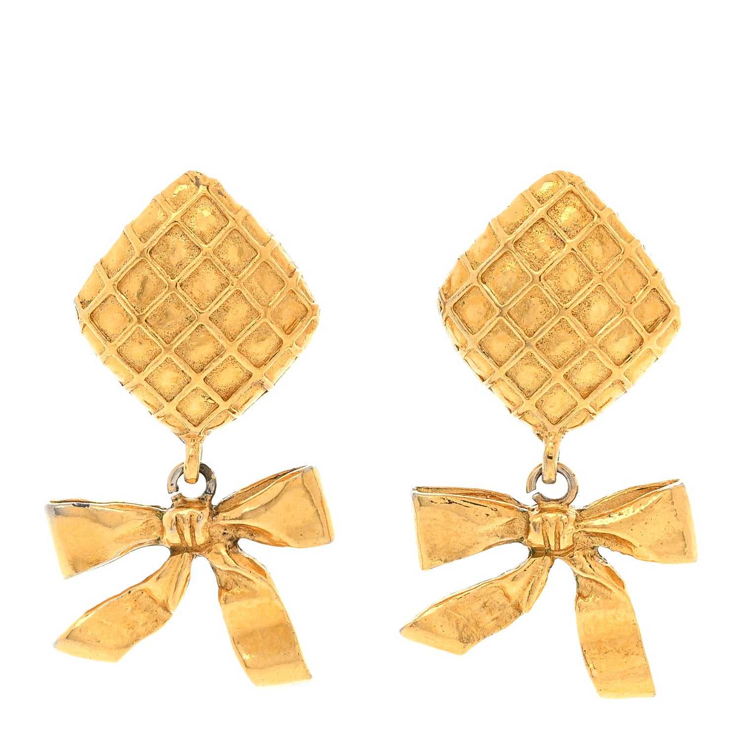 Chanel Metal CC Bow Drop Clip On Earrings Gold 1 of 6