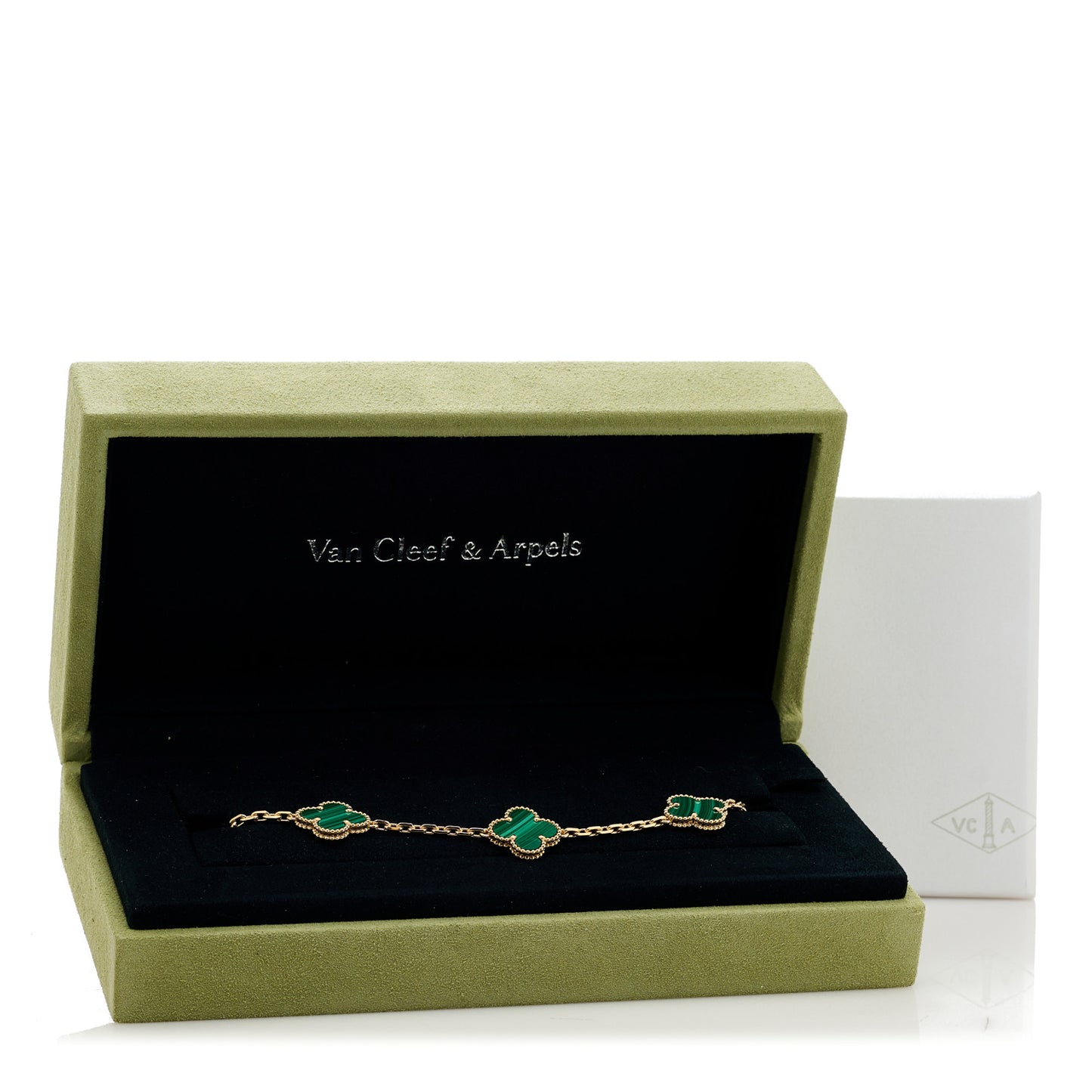 18K Yellow Gold Malachite 5 Motifs Vintage Alhambra Bracelet