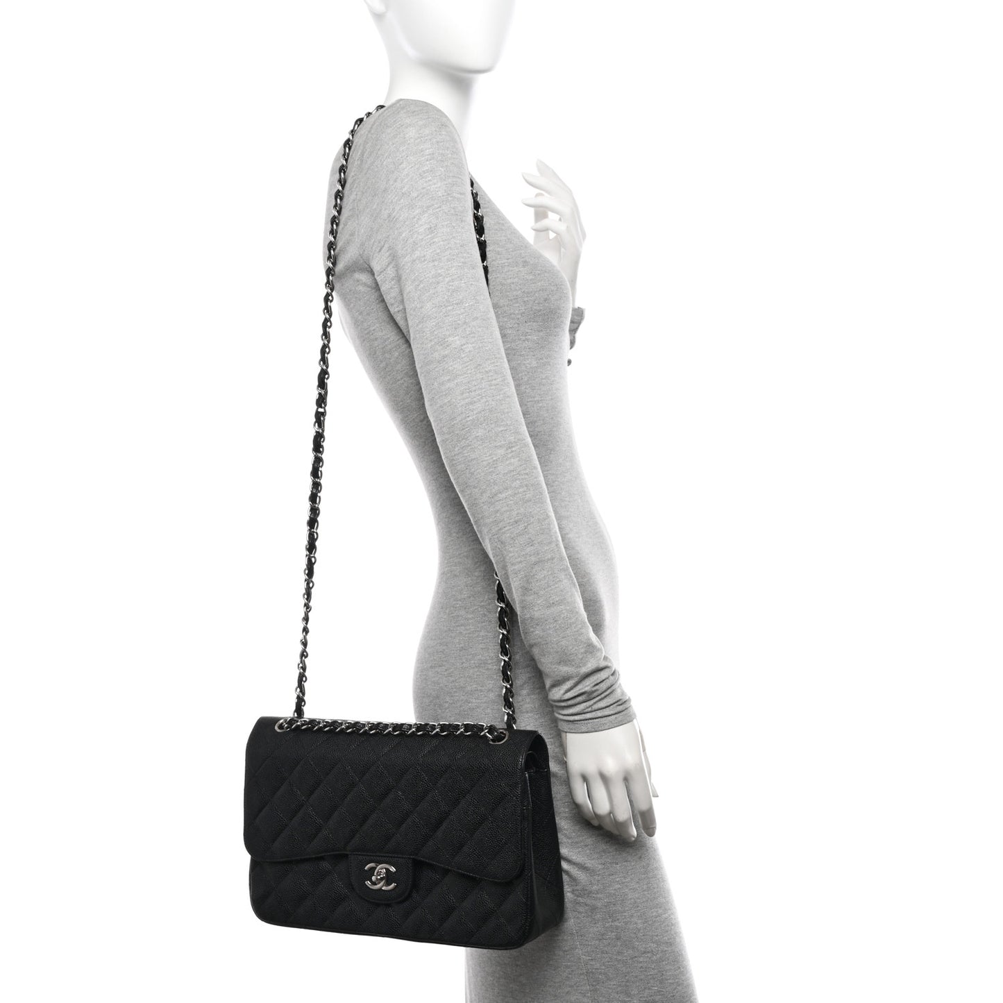 Caviar Quilted Jumbo Double Flap Black