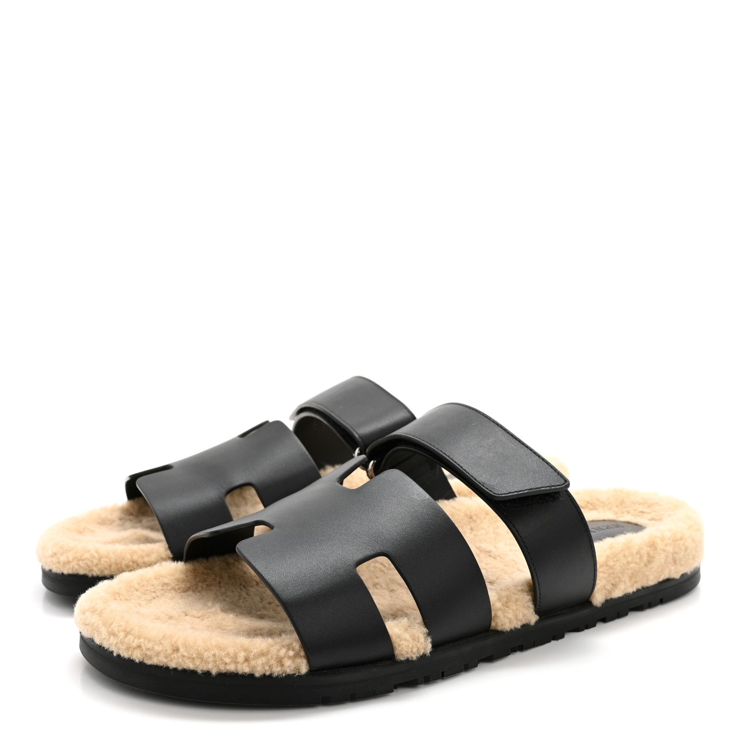 Calfskin Woolskin Mens Chypre Sandals 45 Black Ecru