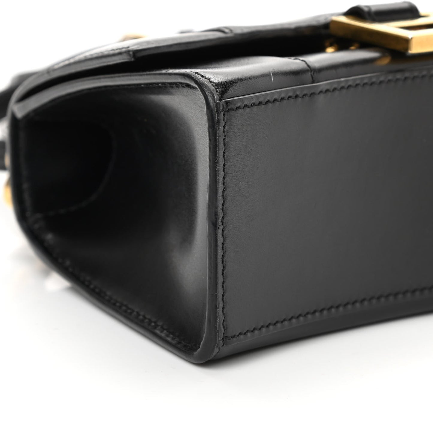 Shiny Box Calfskin Hourglass Top Handle Bag XS Black