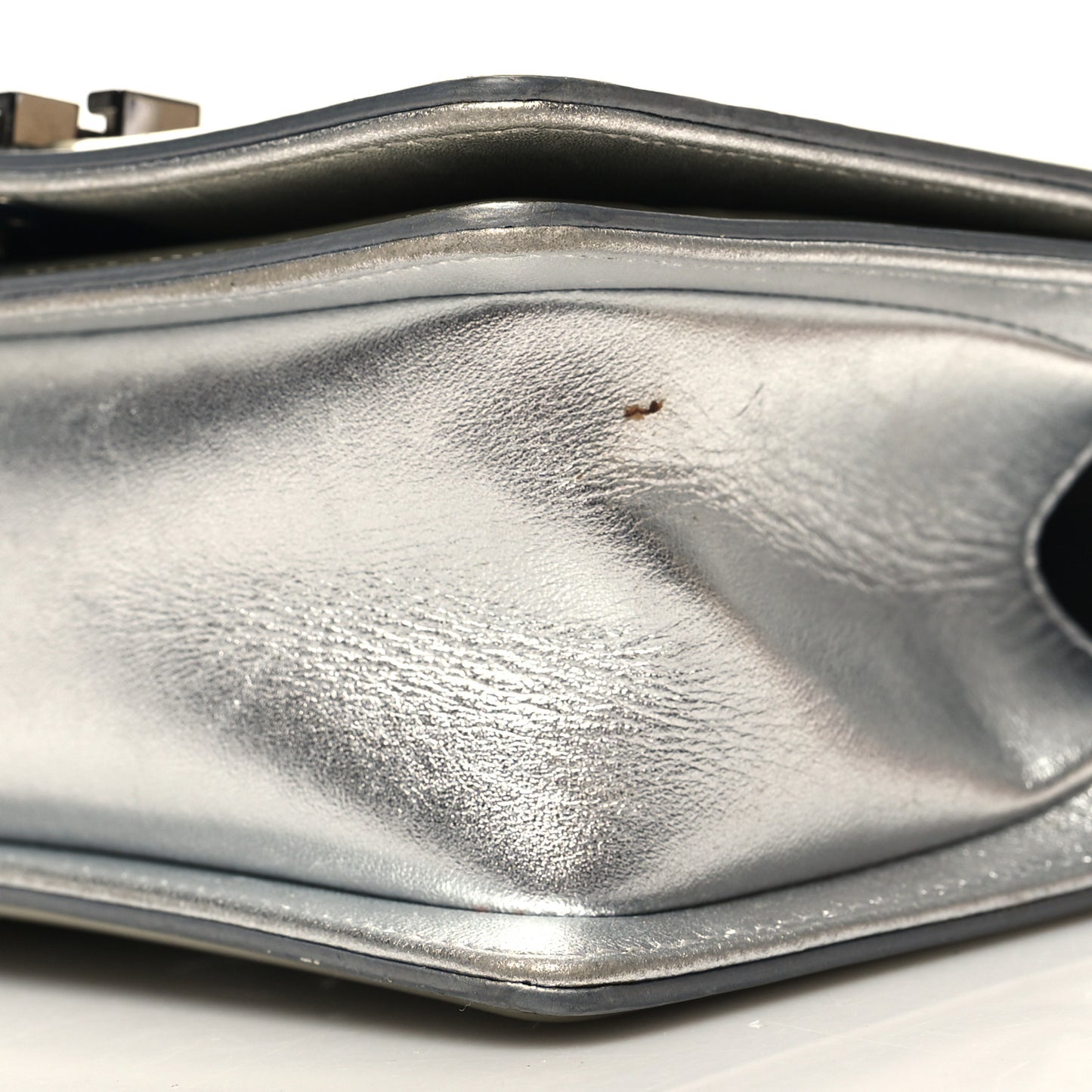 Metallic Patent Calfskin Quilted Small Boy Flap Silver