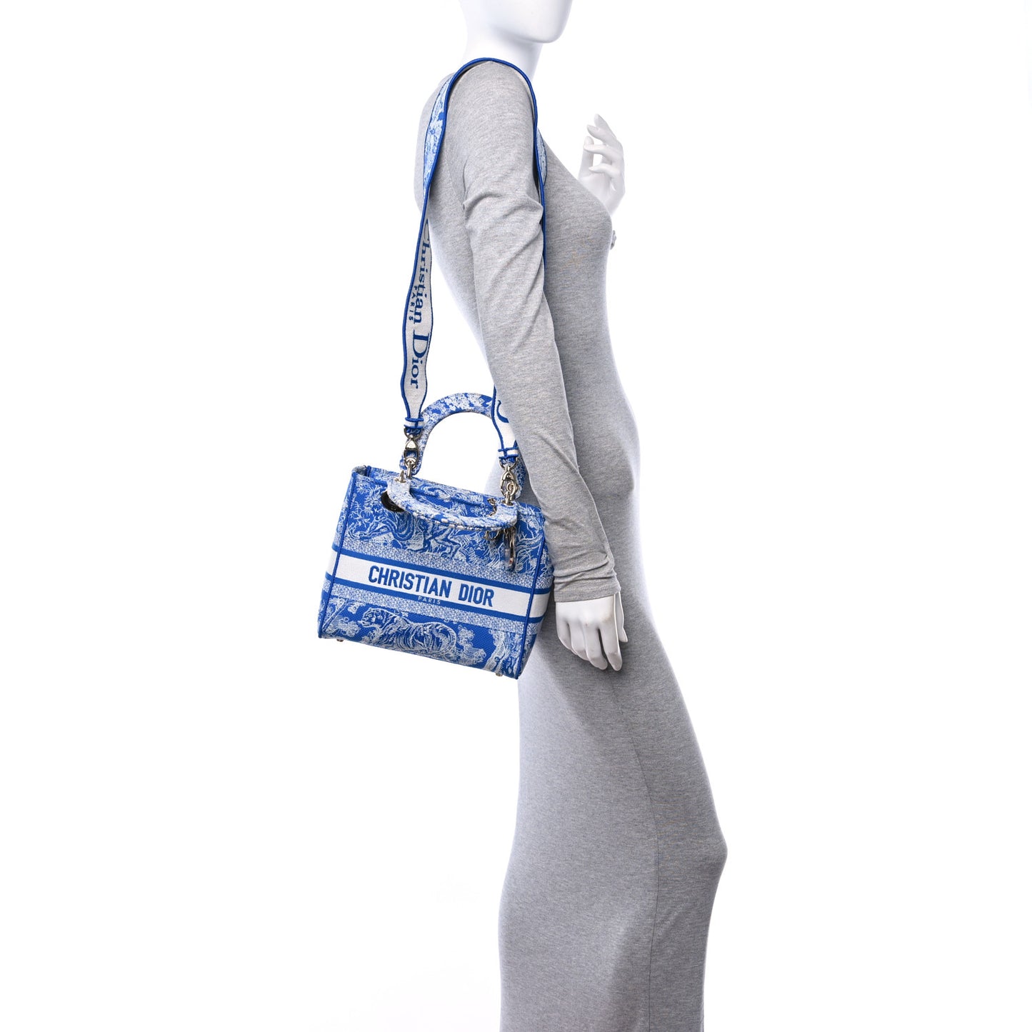 Canvas Toile De Jouy Reverse Embroidered Medium Lady D-Lite Fluorescent Blue
