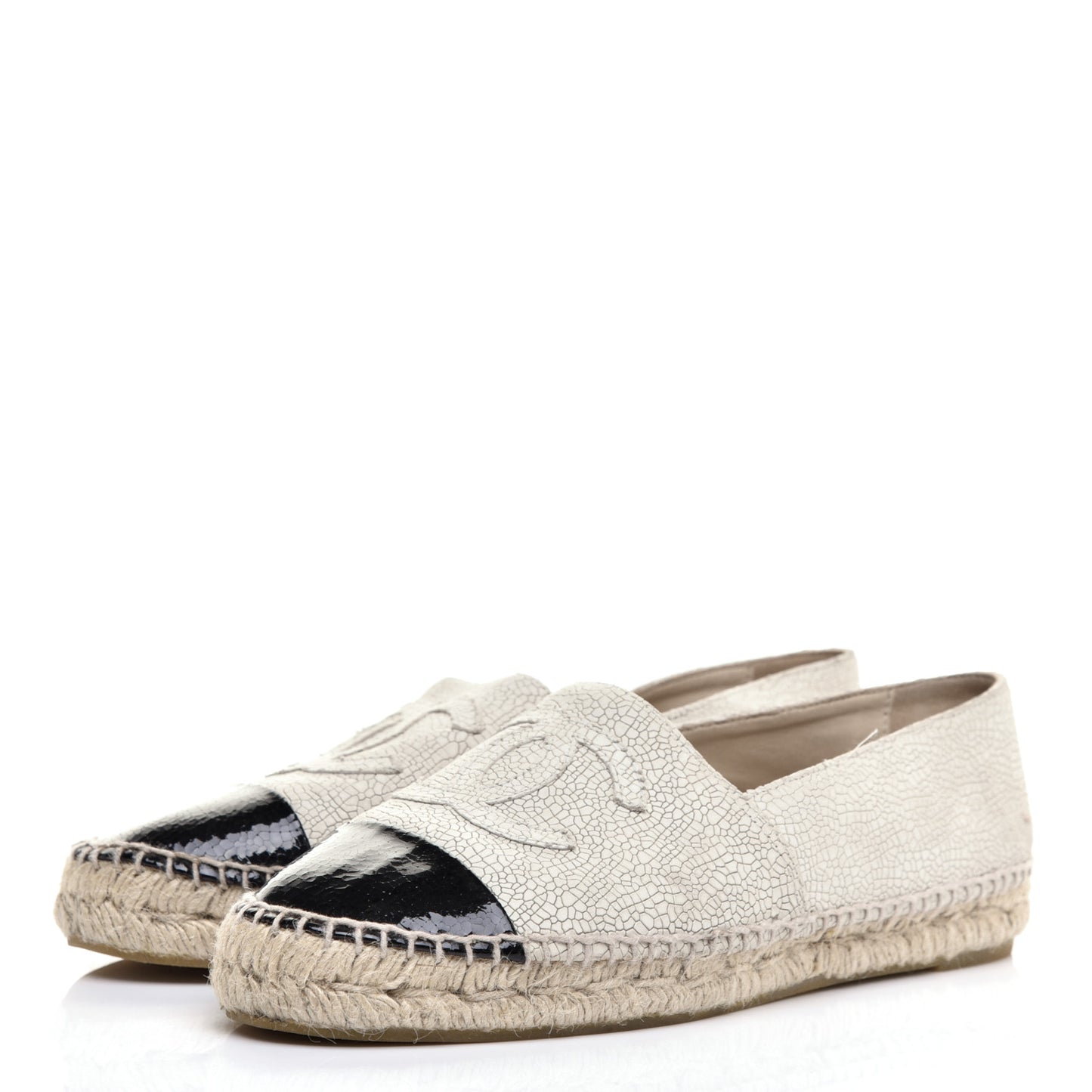 Crackled Calfskin Espadrilles 40 Light Beige Black