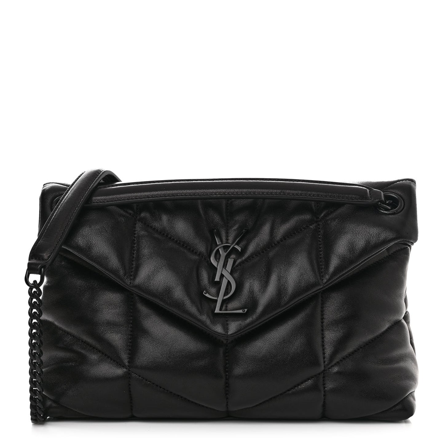 Lambskin Quilted Monogram Monochrome Small Loulou Puffer Chain Satchel Black