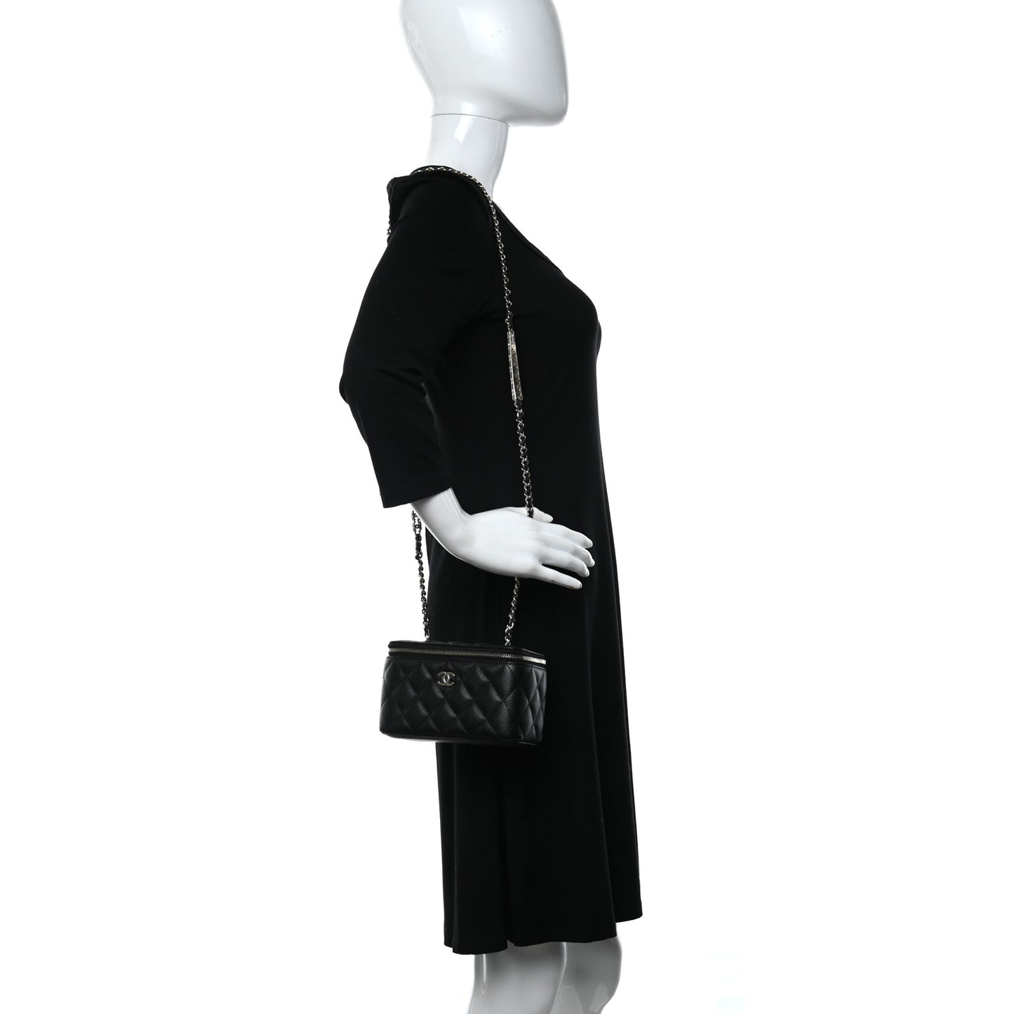 Caviar Quilted Small Tiny CC Vanity Case With Chain Black