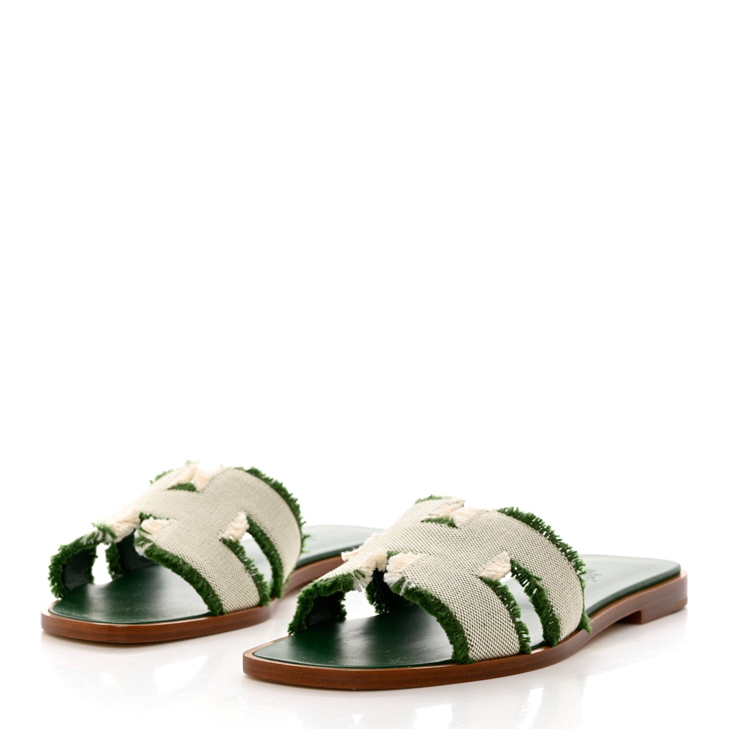 Hermes Toile H Oran Fringe Sandals 36 Vert 3 of 9
