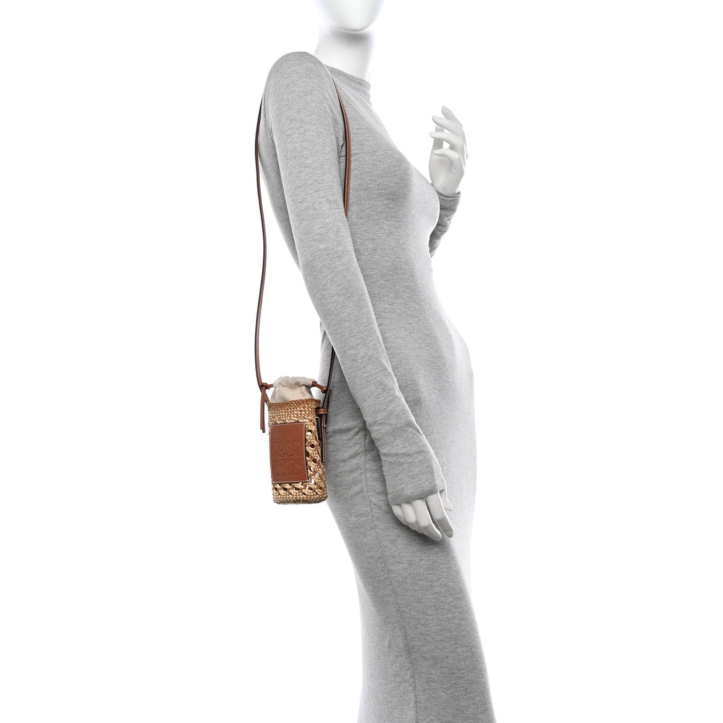 Calfskin Raffia Paula's Ibiza Pocket Bucket Bag Natural Tan