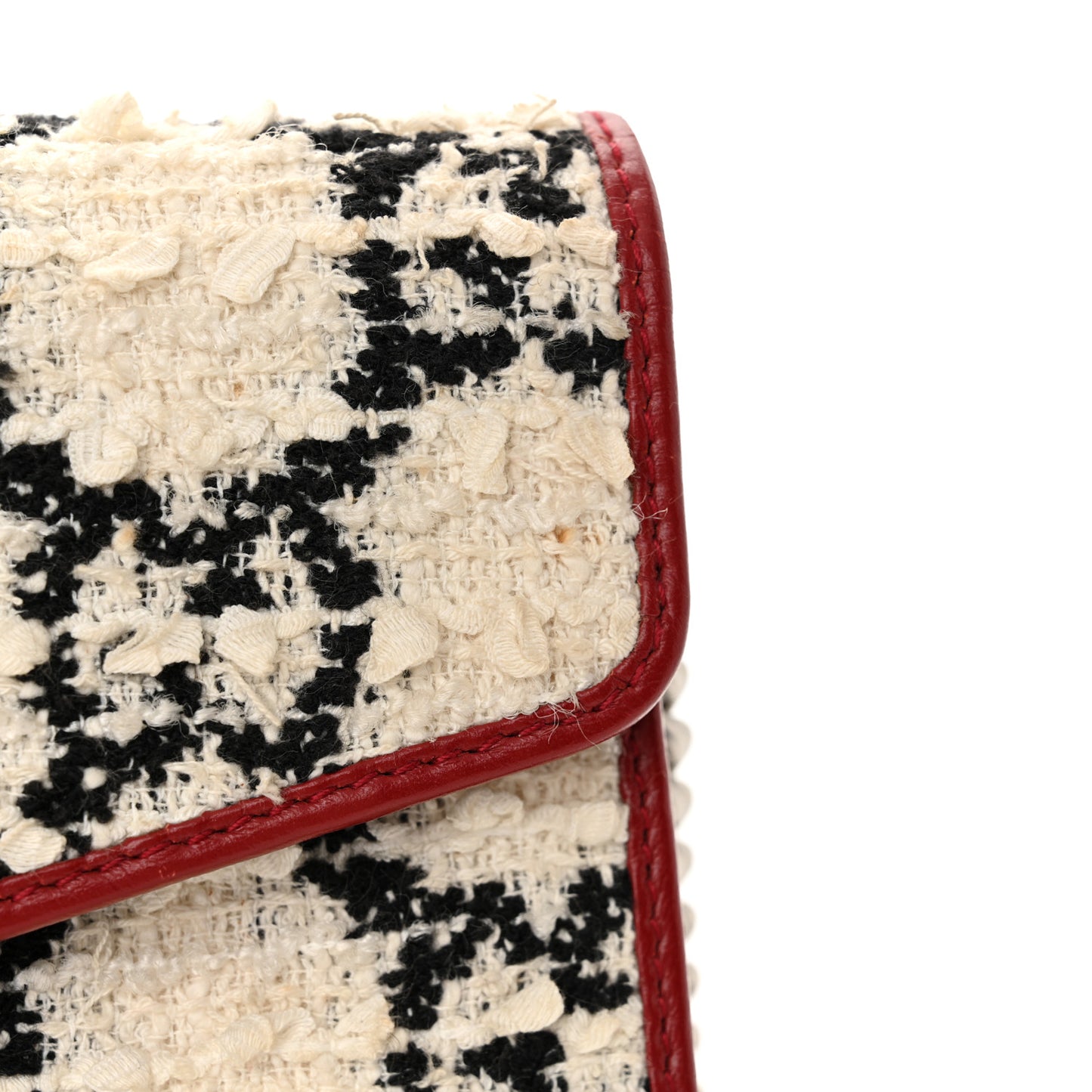 Tweed GG Monogram Mini Dionysus Chain Wallet White Black Romantic Cherry