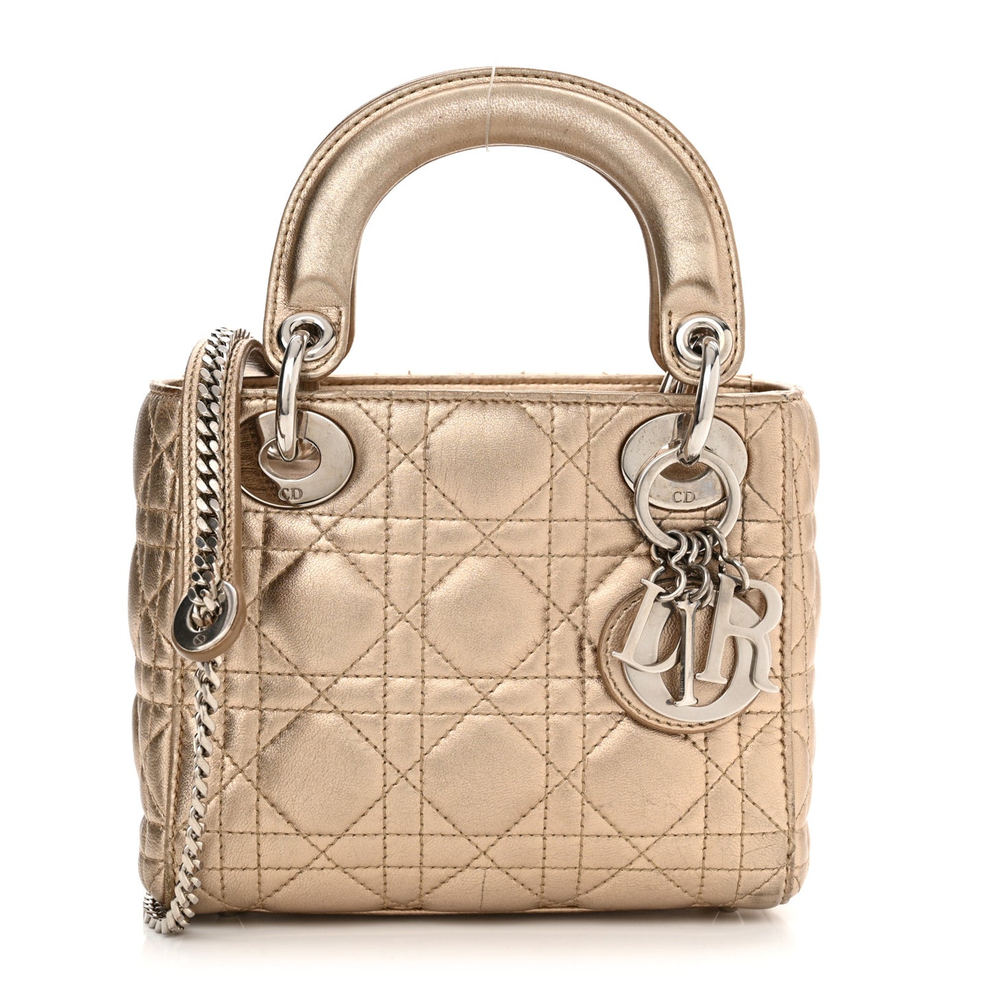 Metallic Lambskin Cannage Mini Lady Dior Gold