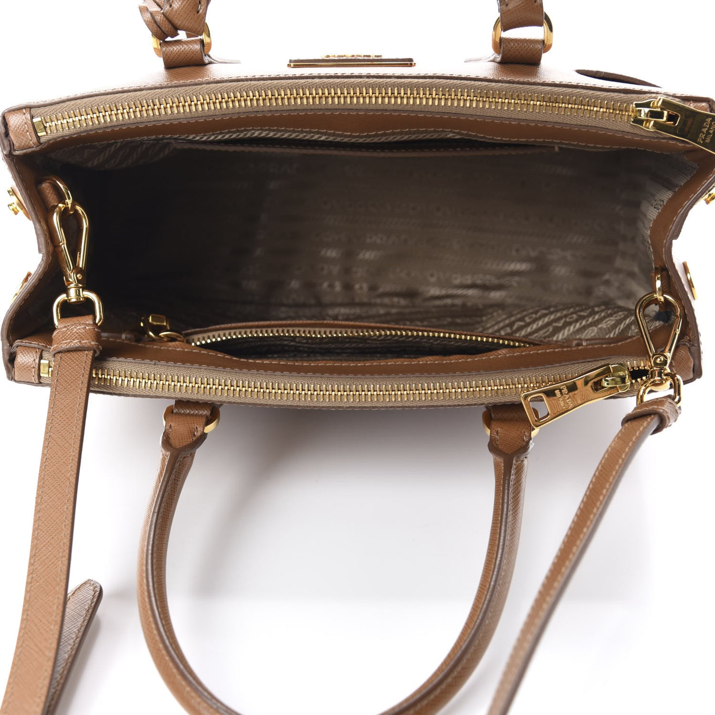Saffiano Small Galleria Double Zip Tote Caramel