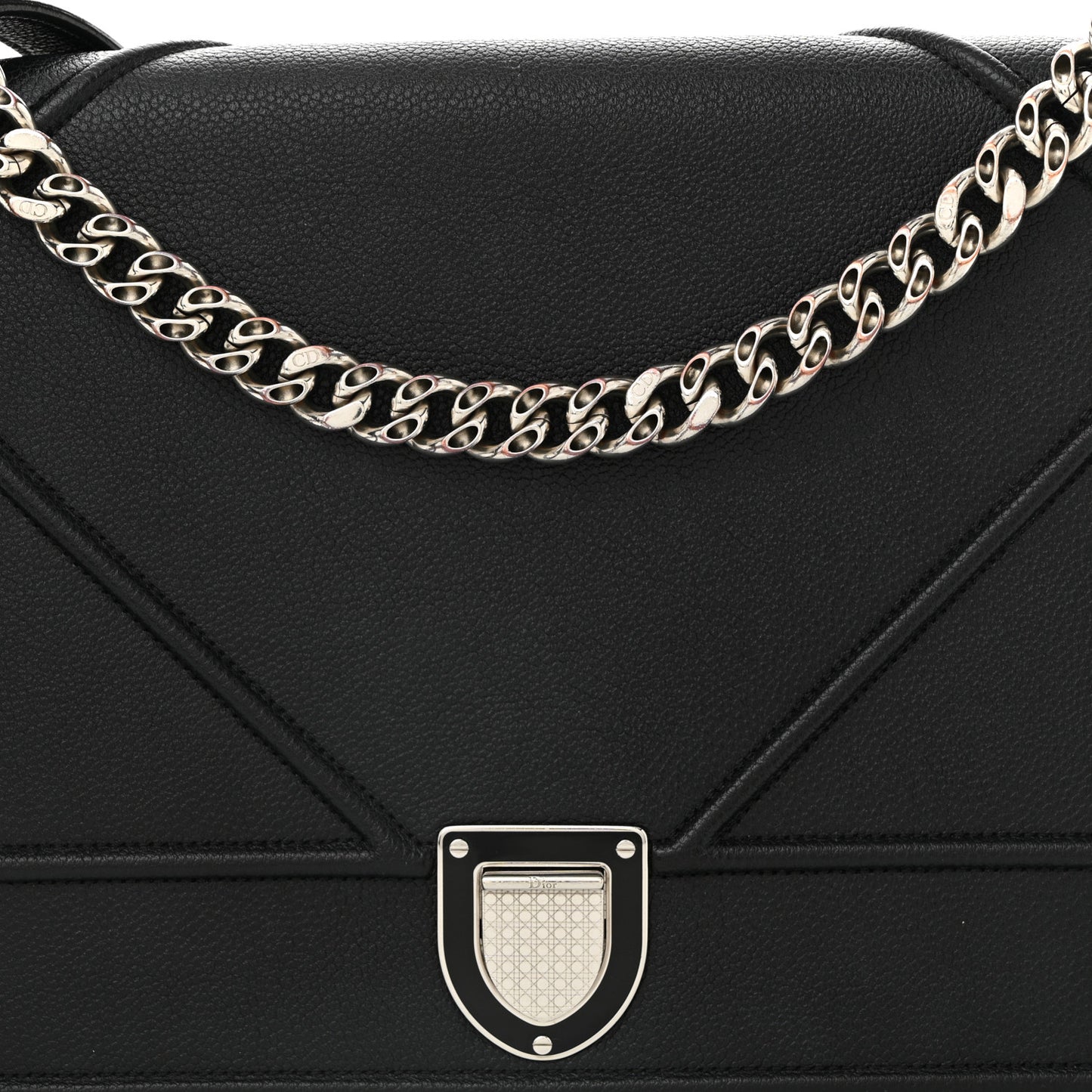 Grained Calfskin Large Diorama Flap Bag Black