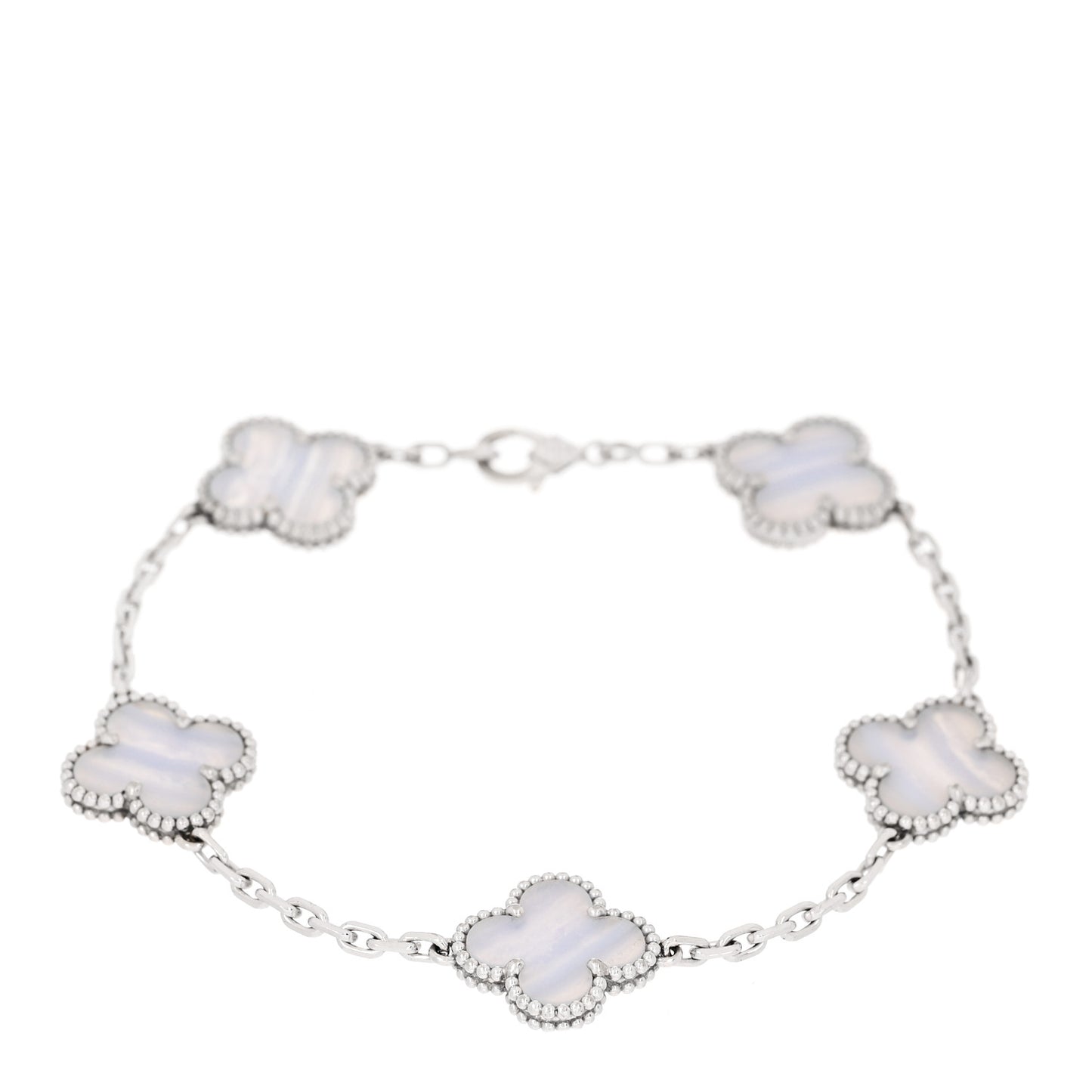 18K White Gold Chalcedony 5 Motifs Vintage Alhambra Bracelet