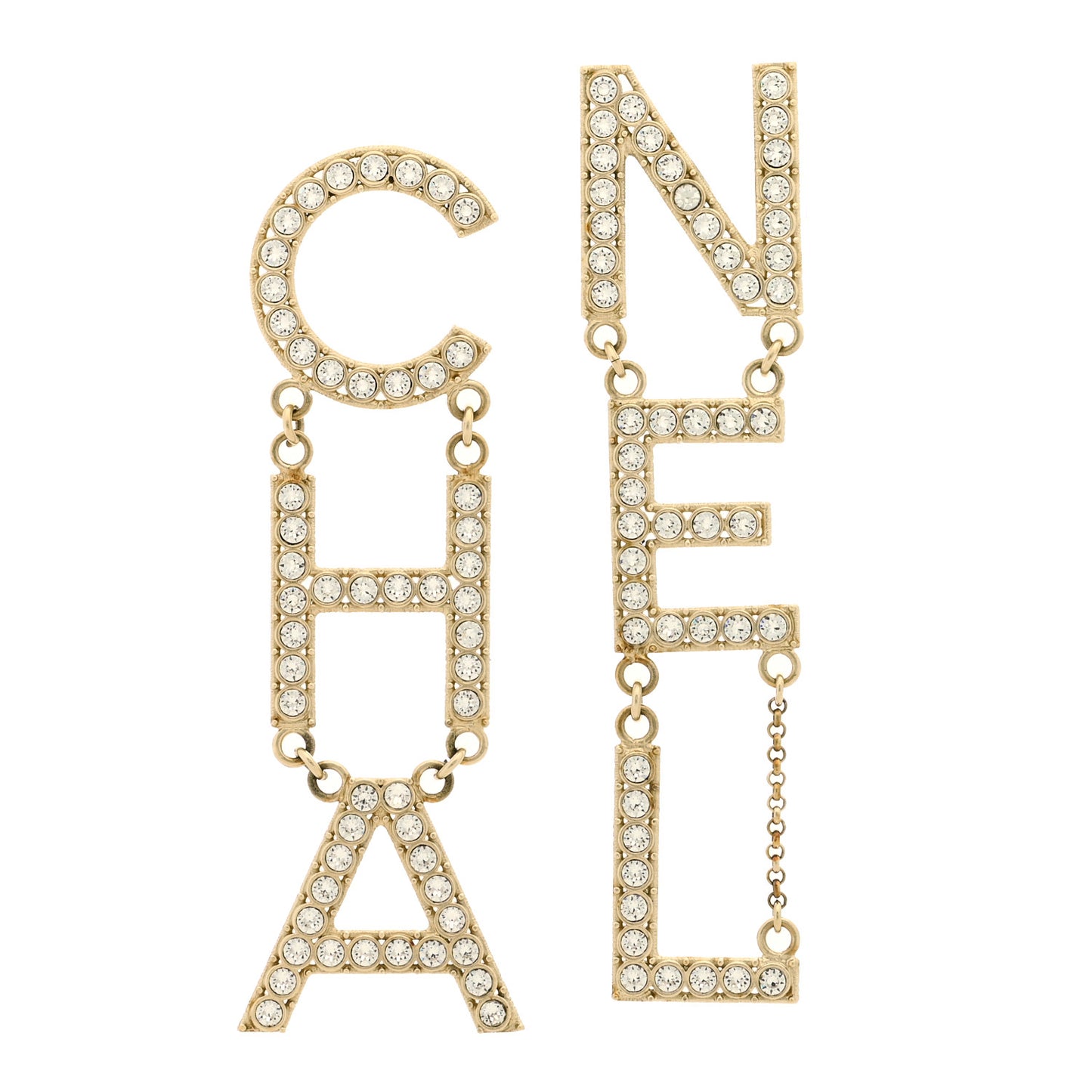 Crystal Cha-Nel Logo Drop Earrings Gold