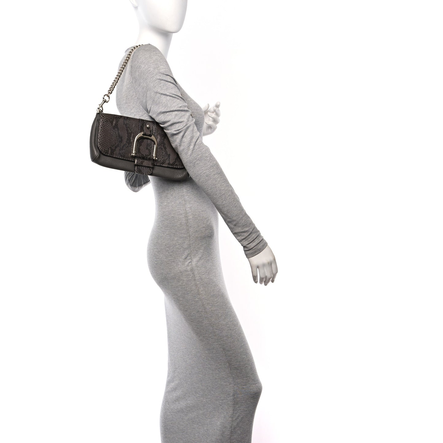 Snakeskin Calfskin Embossed Greenwich Clutch Grey