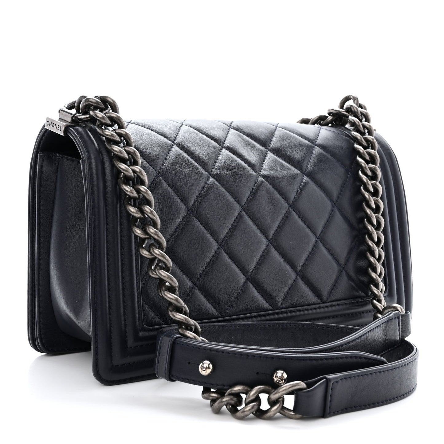 Lambskin Quilted Medium Boy Flap Navy