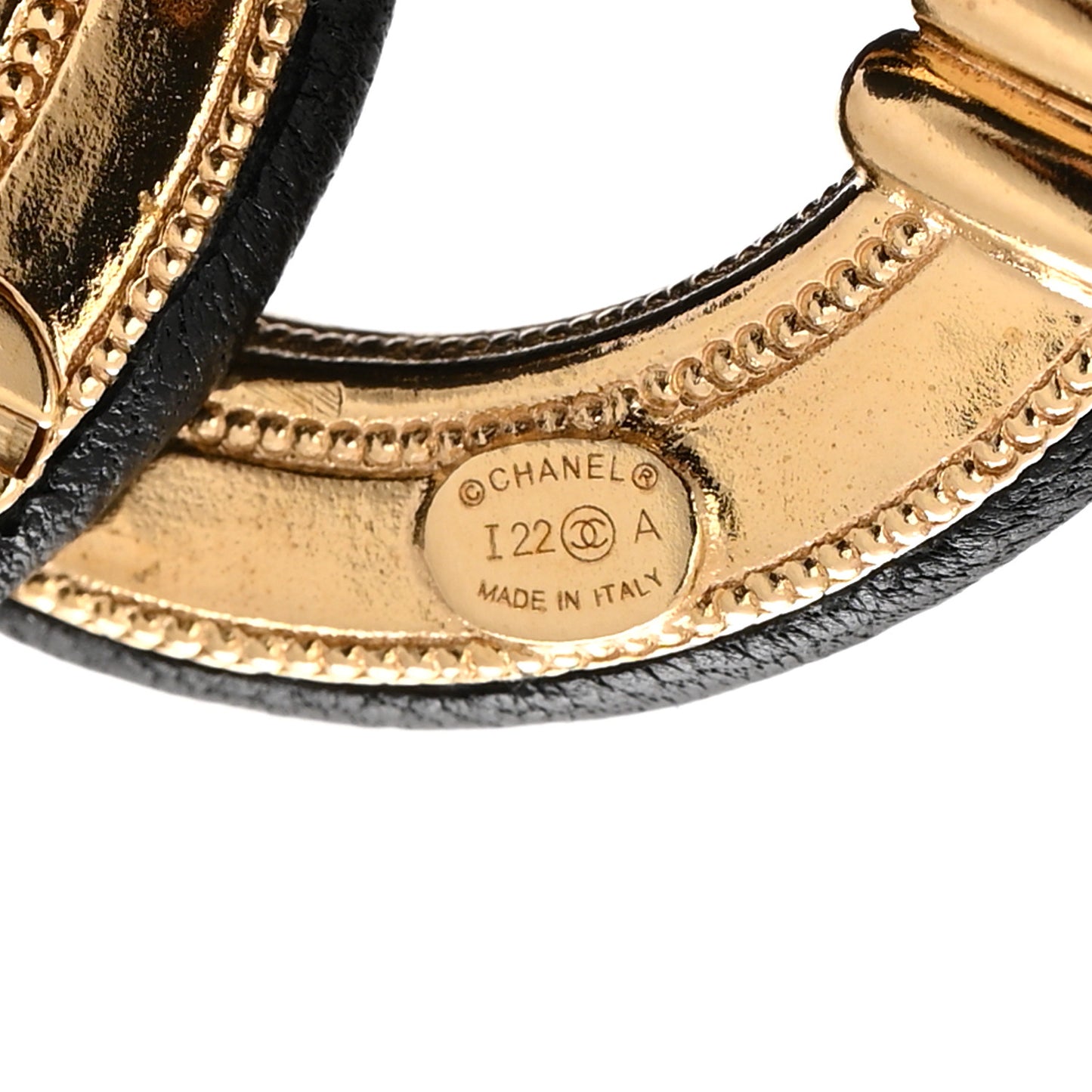 Metal Lambskin CC Brooch Black Gold