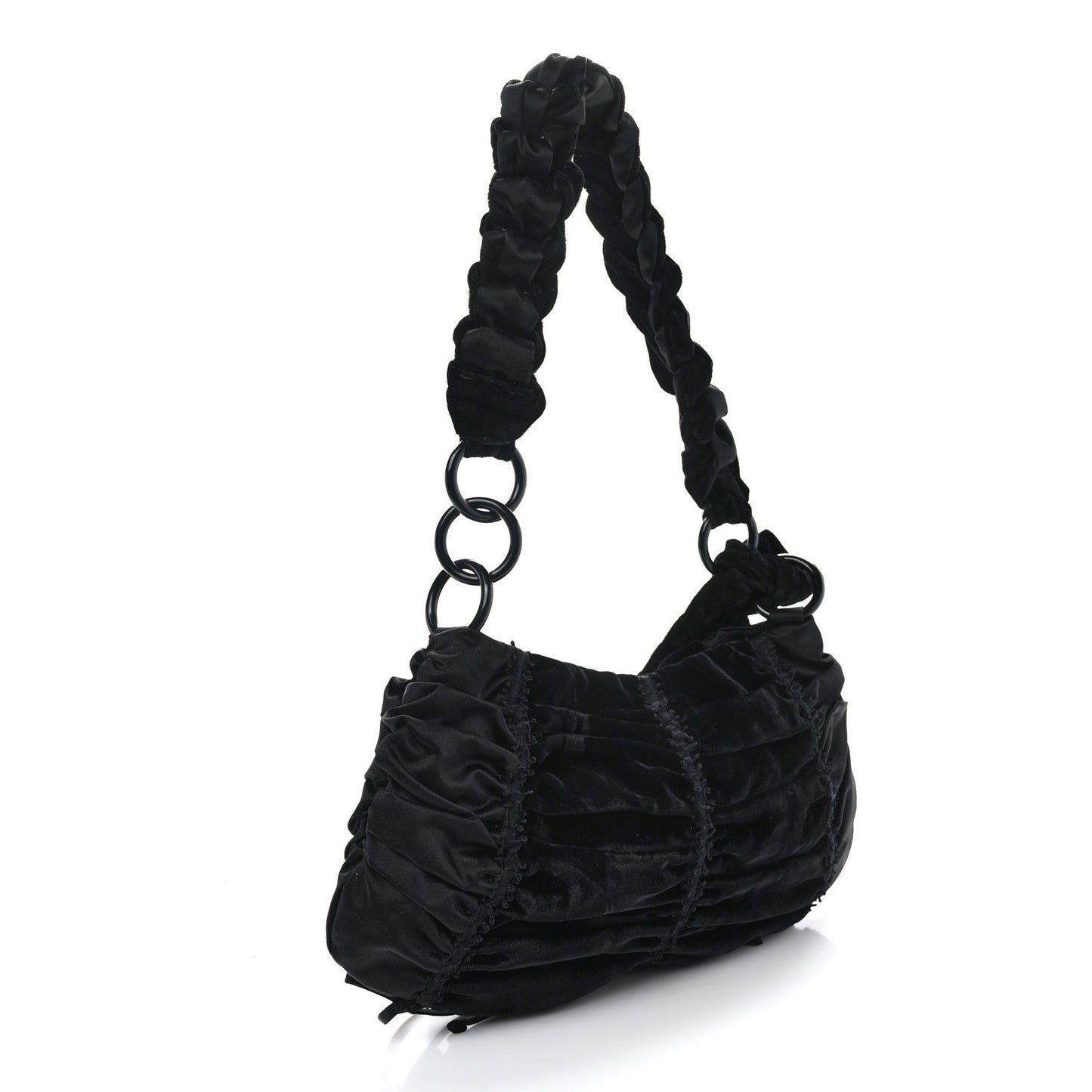 Satin Velvet Drawstring Shoulder Bag Black