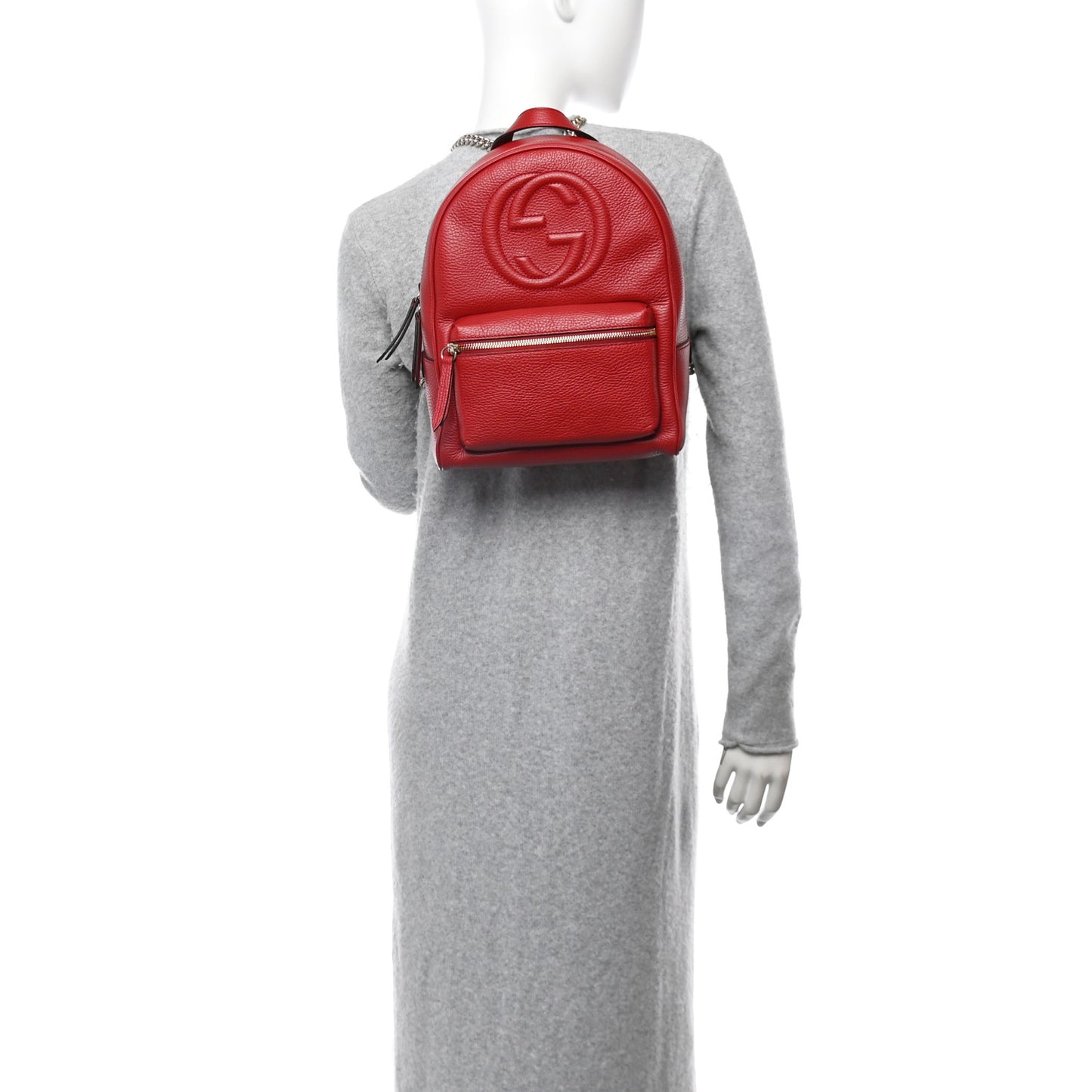 Pebbled Calfskin Soho Chain Backpack Hibiscus Red