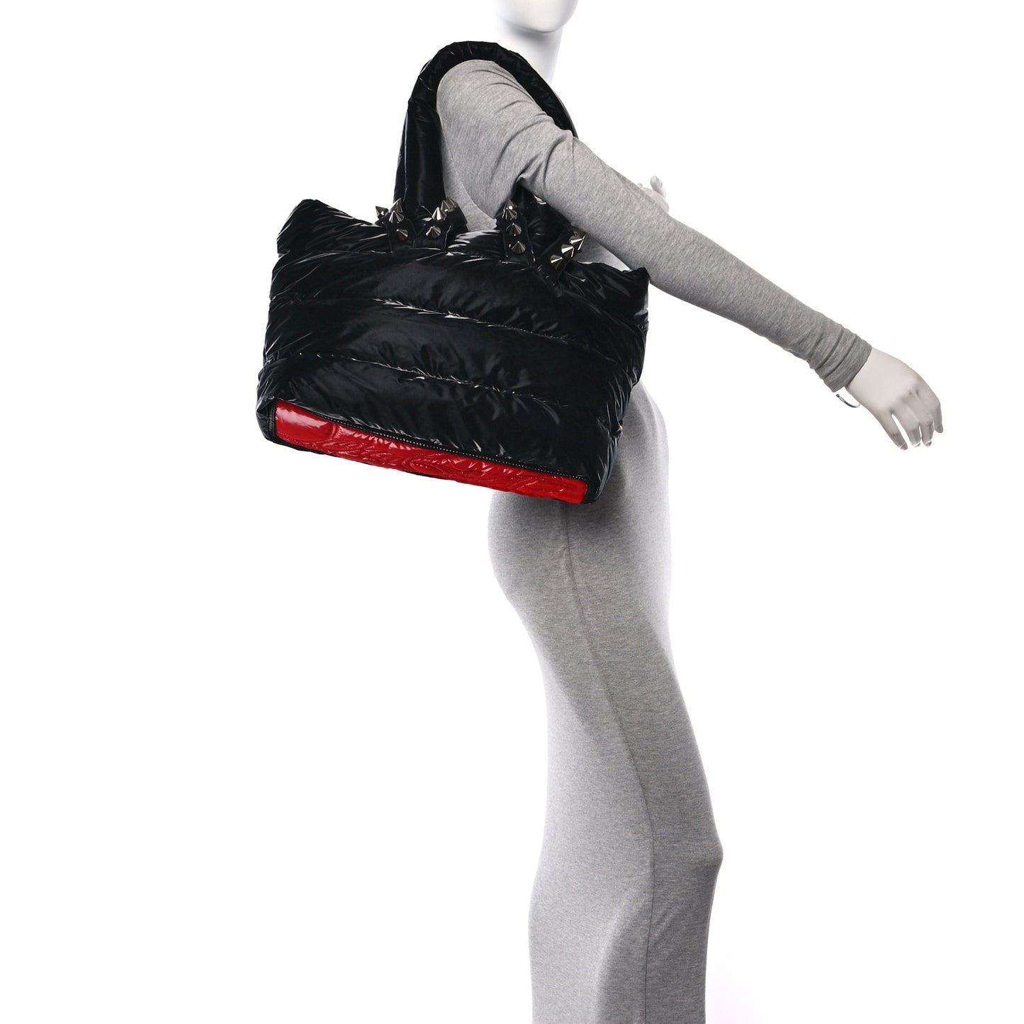 Nylon Padded Gloss Large Cabamoon Tote Black