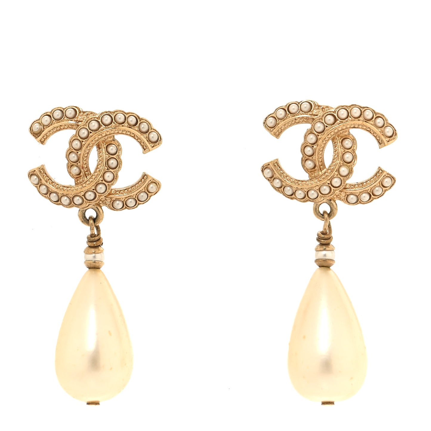 Pearl CC Drop Earrings Gold Pearly White