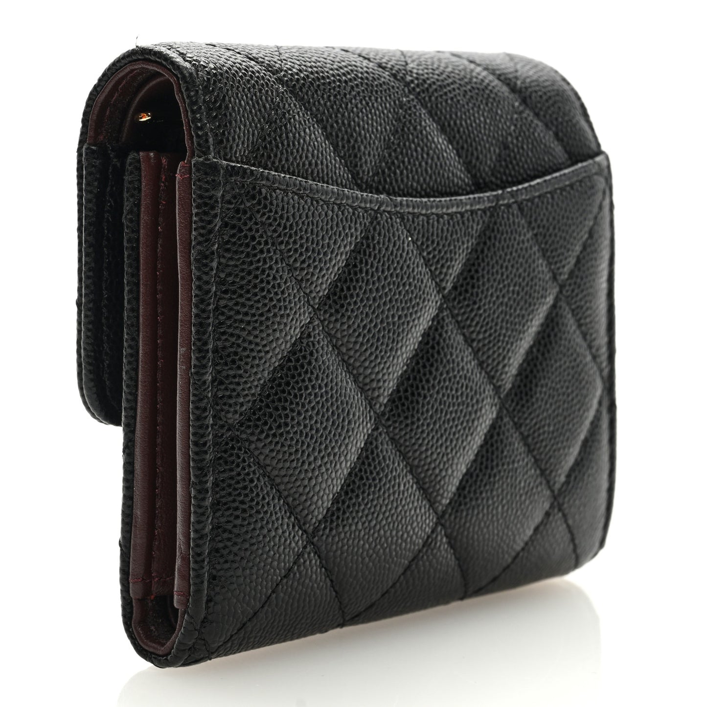Caviar Quilted Compact Flap Wallet Black