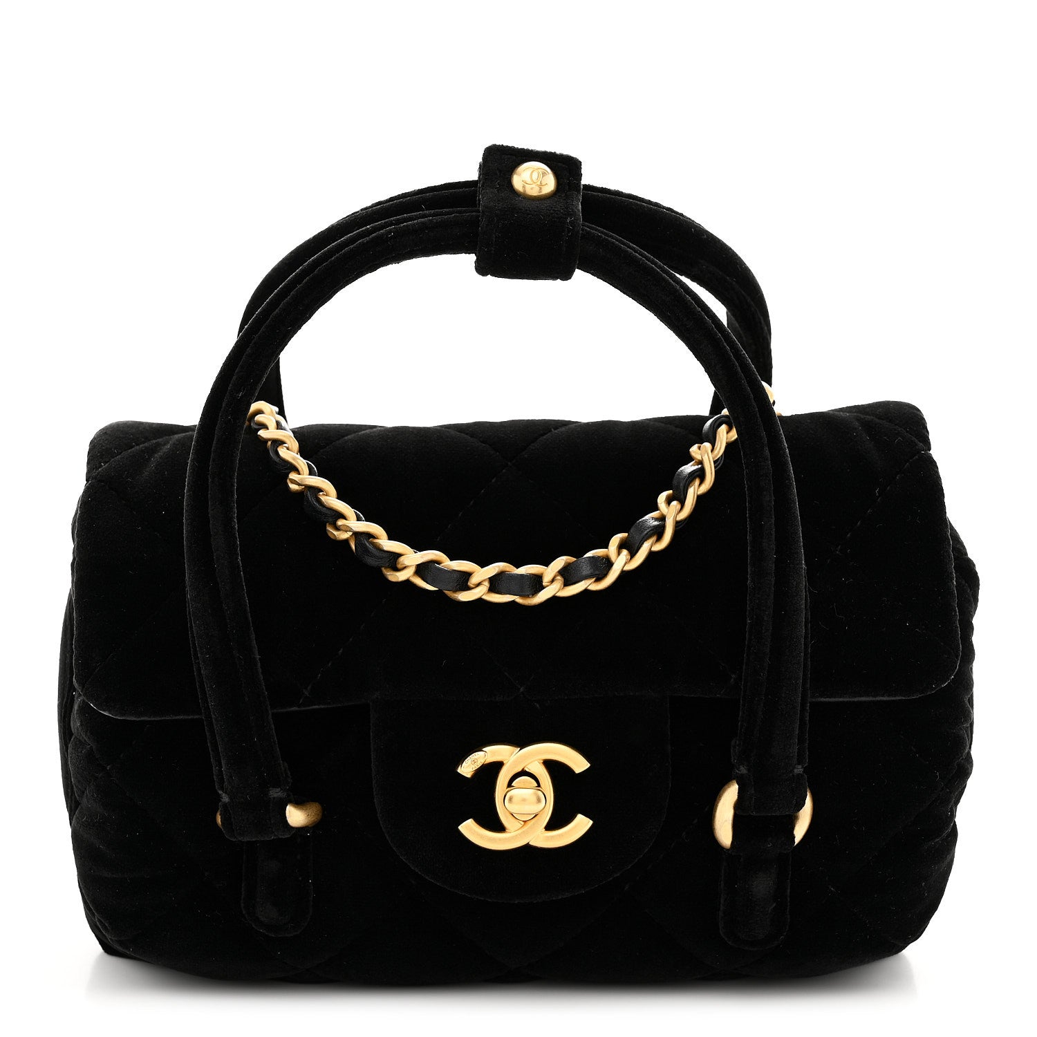 Chanel Velvet Quilted Mini Top Handle Flap Black 1895820