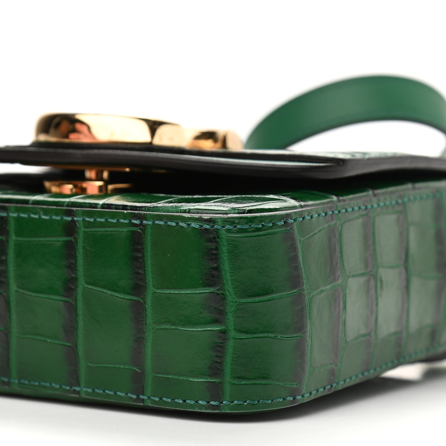 Calfskin Crocodile Embossed Mini C Double Carry Woodsy Green