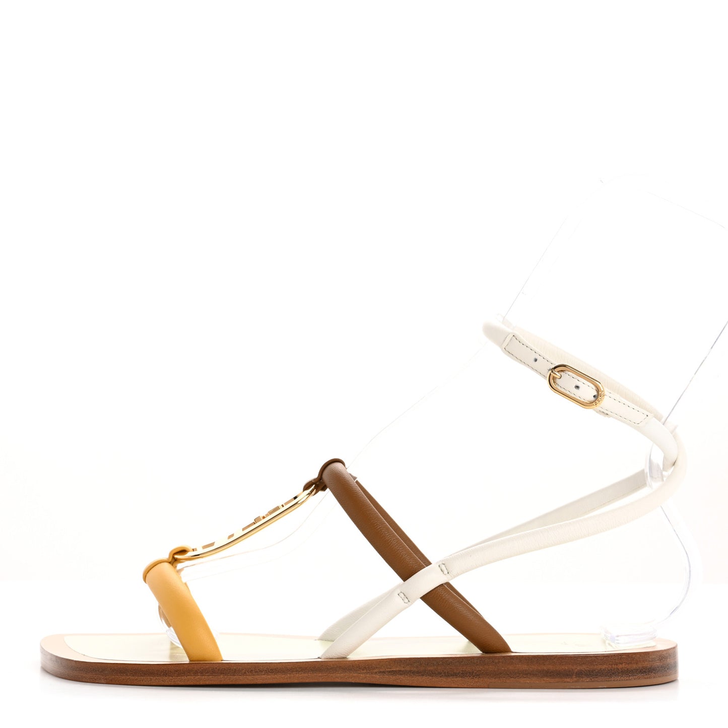 Nappa Fendi O'Lock Gladiator Flat Sandals 37 Semolina Sabbia White