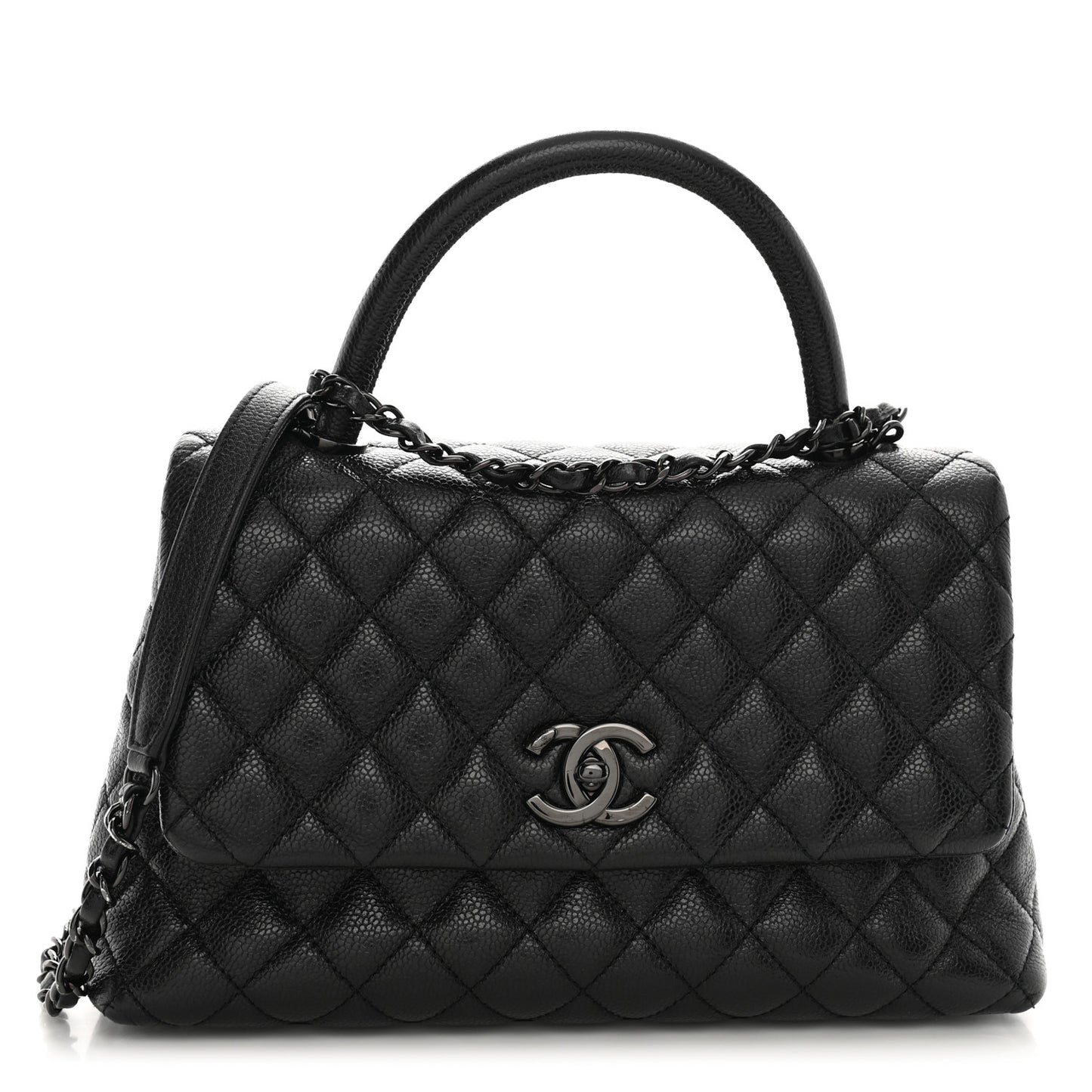 Caviar Quilted Small Coco Handle Flap So Black
