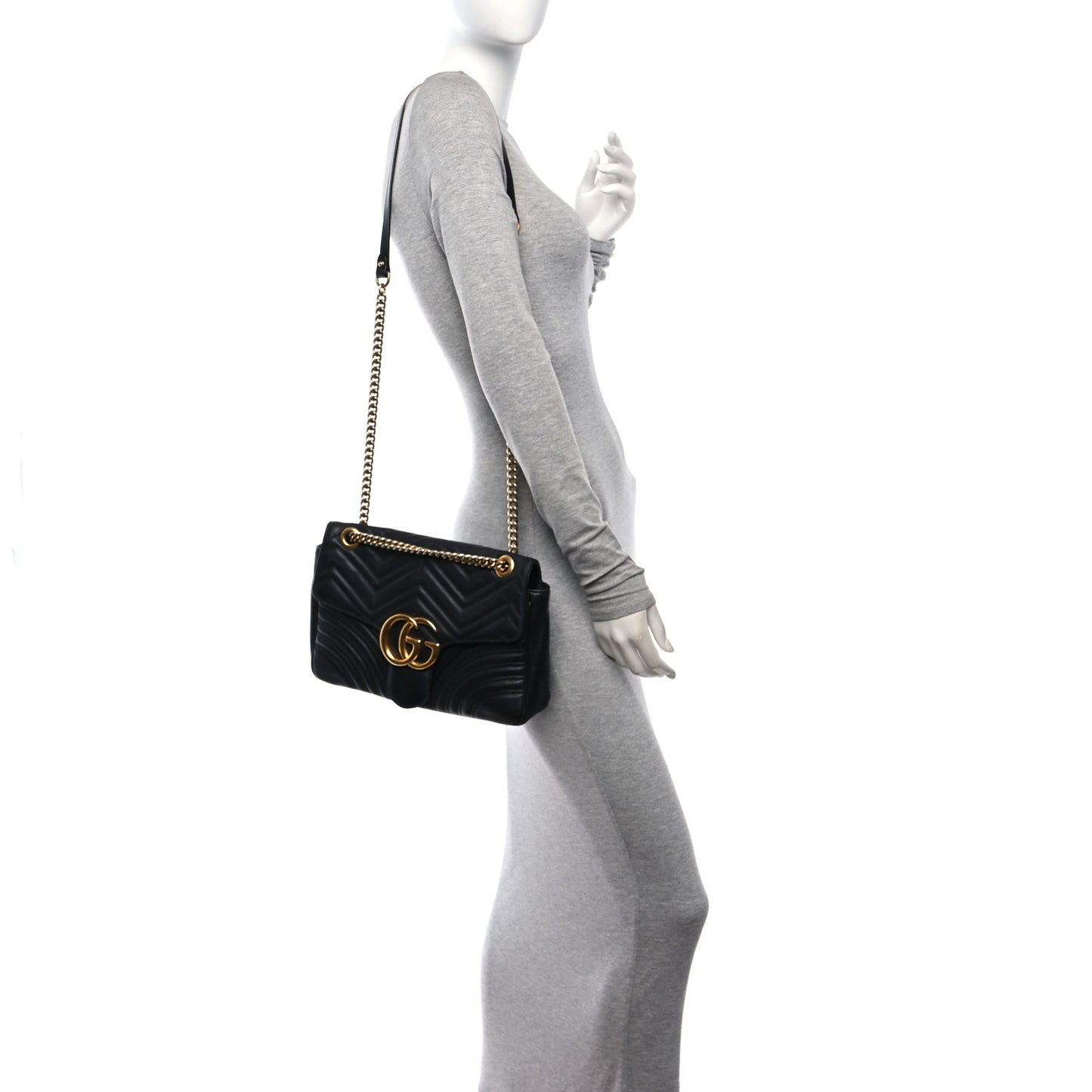 Calfskin Matelasse Medium GG Marmont Shoulder Bag Black