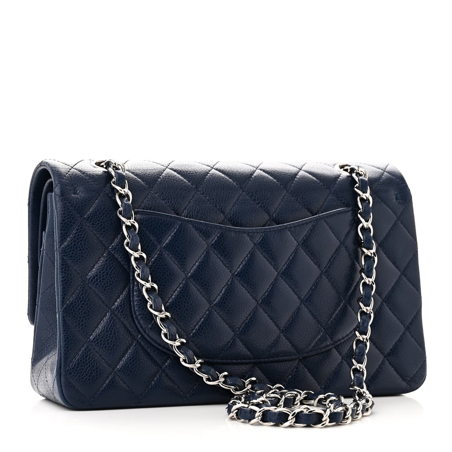 Caviar Quilted Medium Double Flap Blue