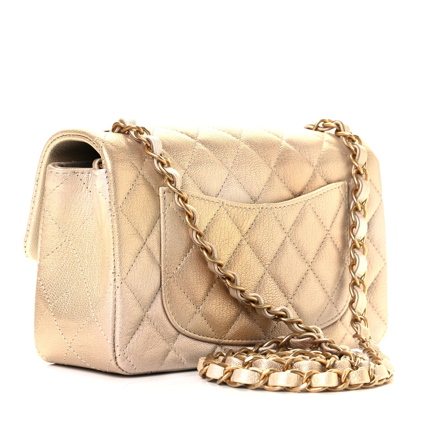 Metallic Goatskin Quilted Mini Rectangular Flap Gold