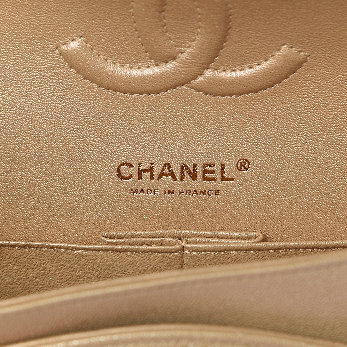 Iridescent Caviar Quilted Medium Double Flap Beige