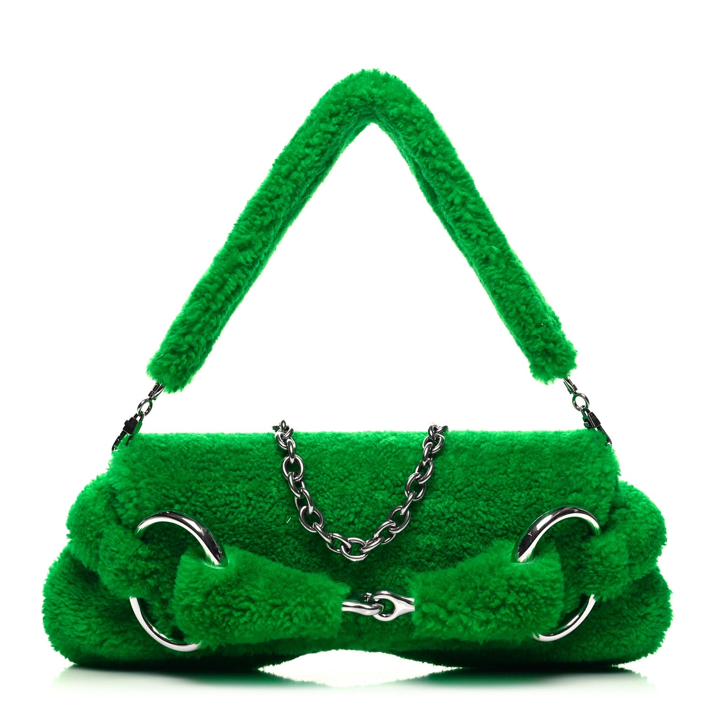 Merino Wool Medium Maxi Horsebit Chain Shoulder Bag Green