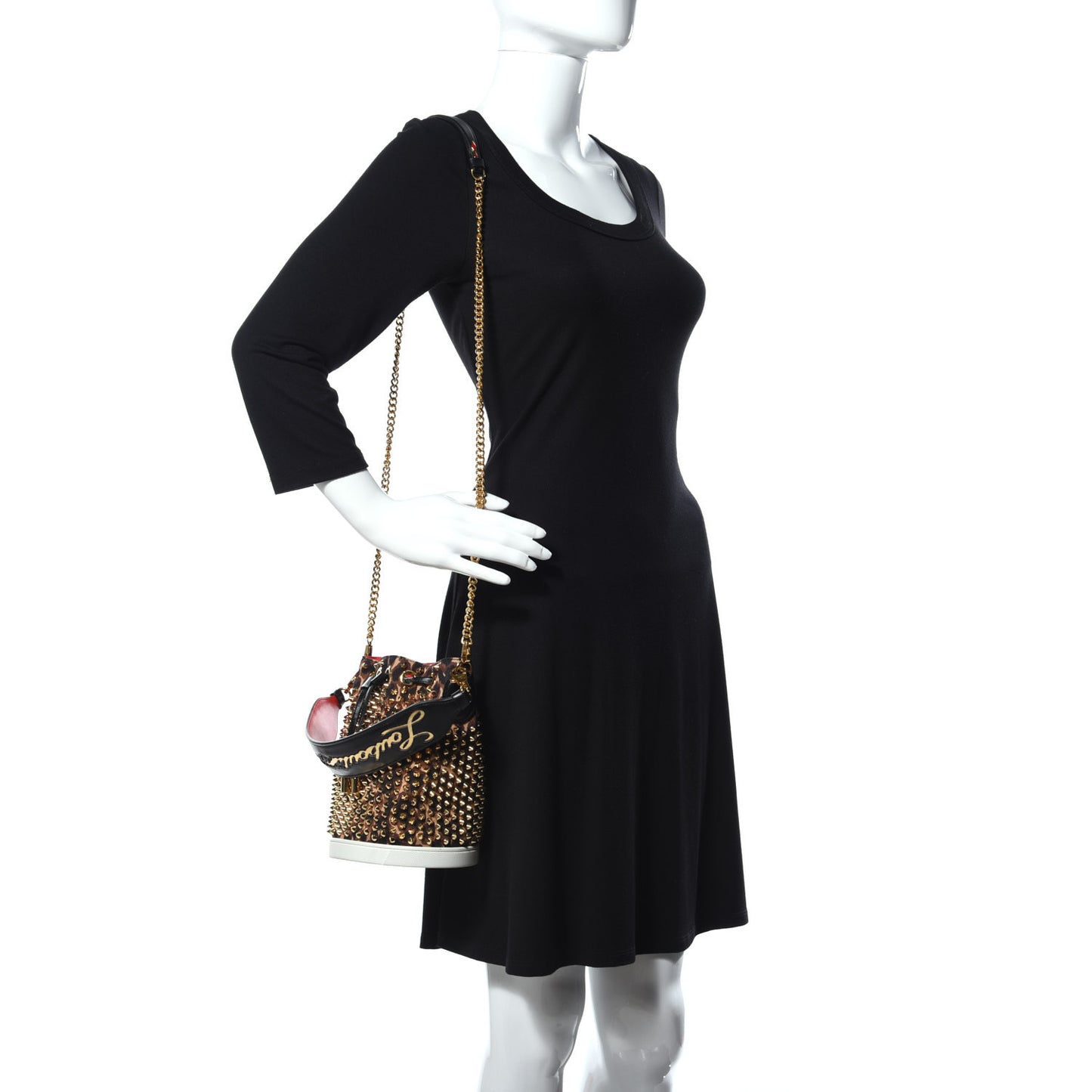 Neoprene Leopard Print Studded Marie Jane Loubirun Bucket Marron Black