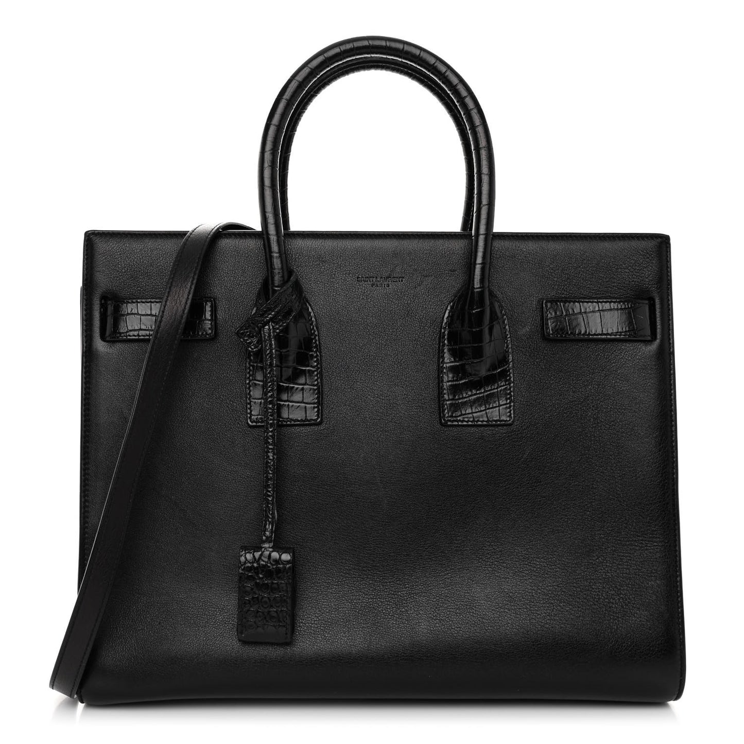 Calfskin Crocodile Embossed Small Sac de Jour Black