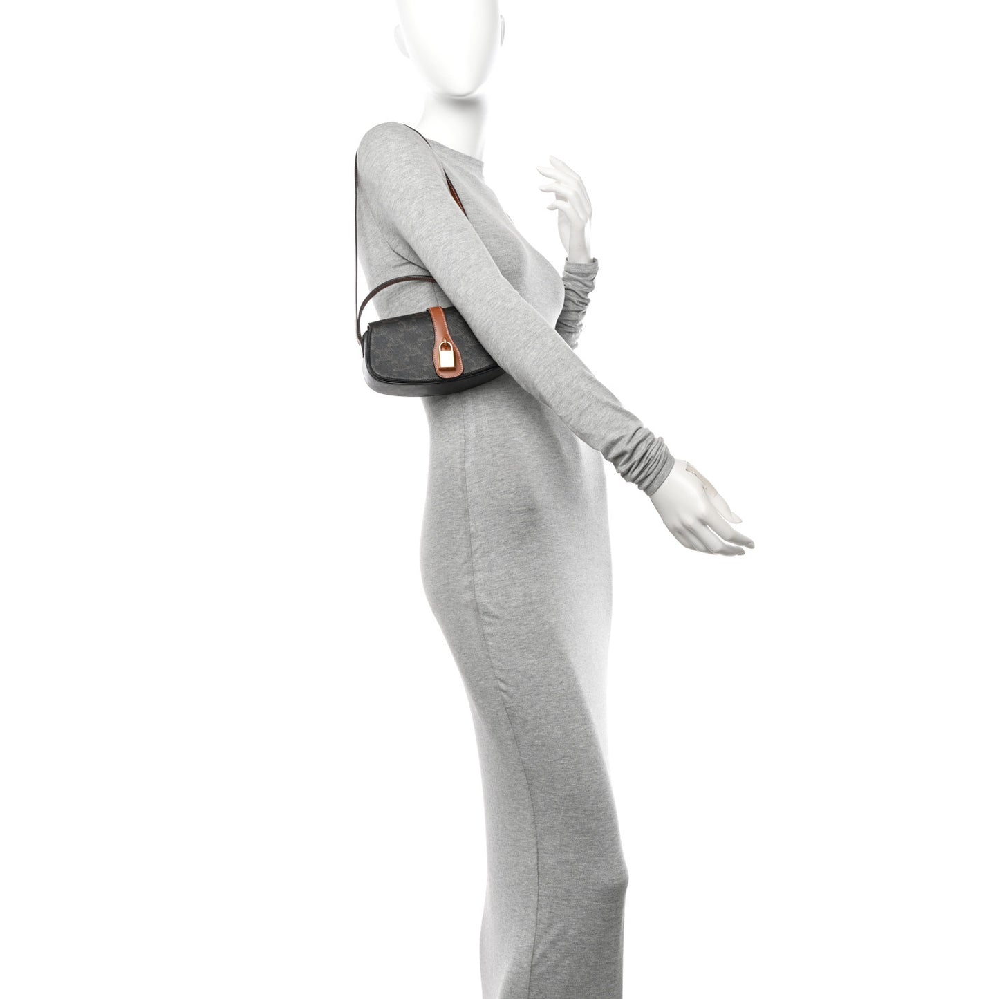 Triomphe Canvas Calfskin Tabou Clutch on Strap Tan
