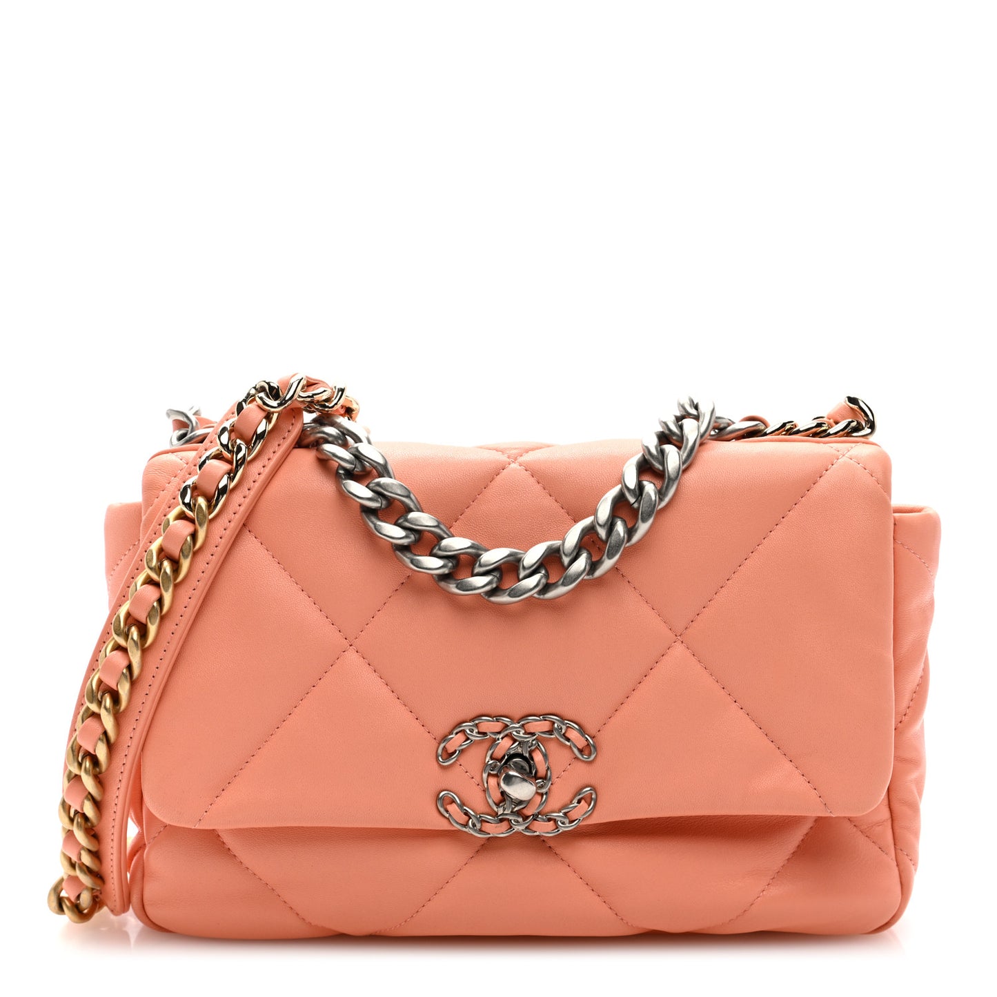 Lambskin Quilted Medium Chanel 19 Flap Light Orange