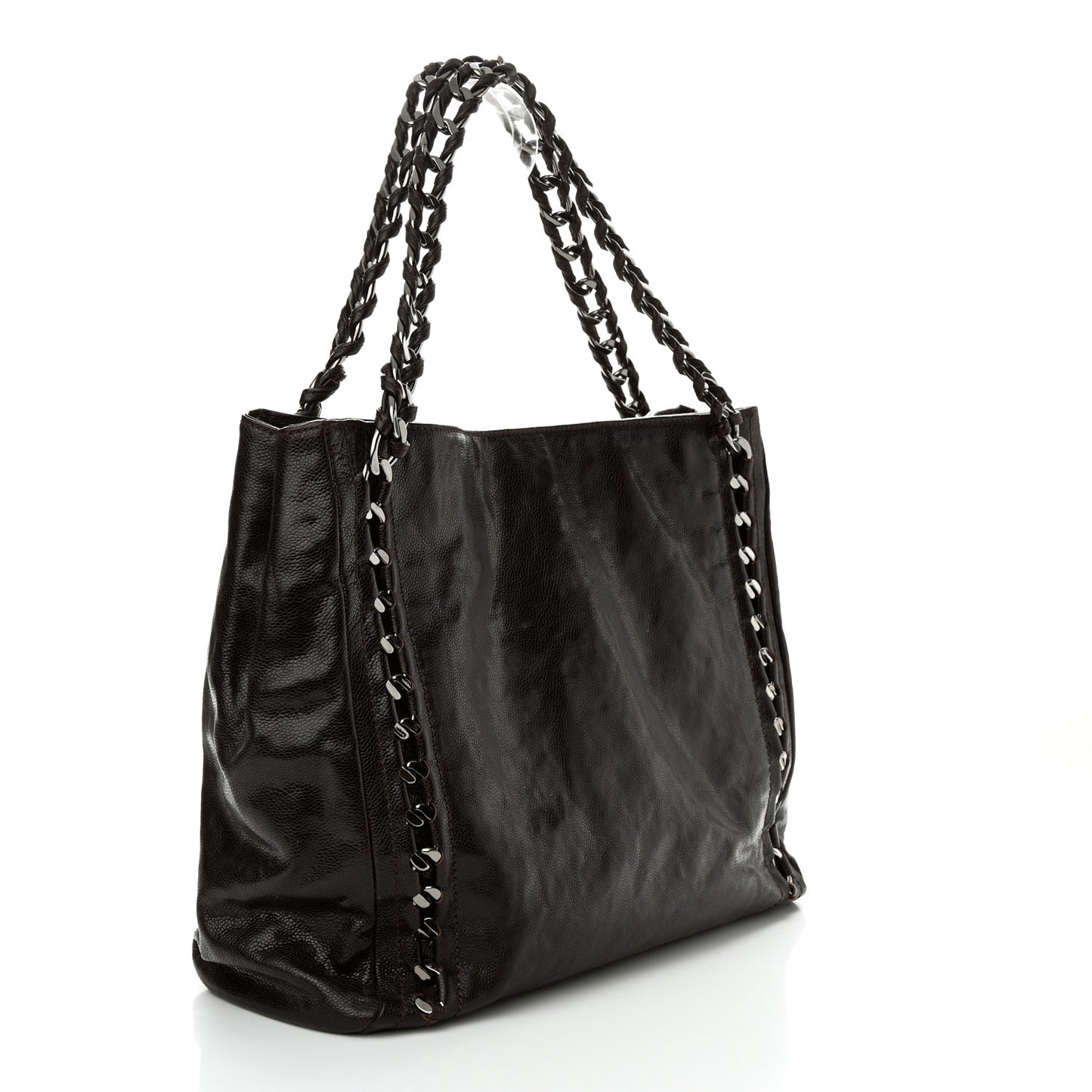 Glazed Caviar Modern Chain Tote Brown